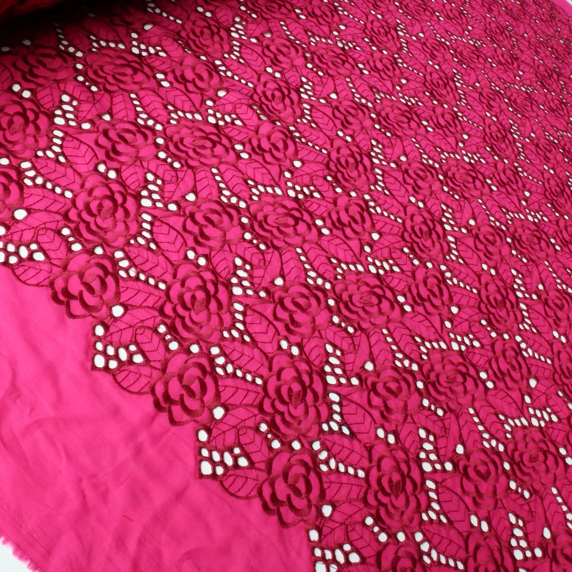 Fuchsia Bloom Embroidered Cotton - Image 4
