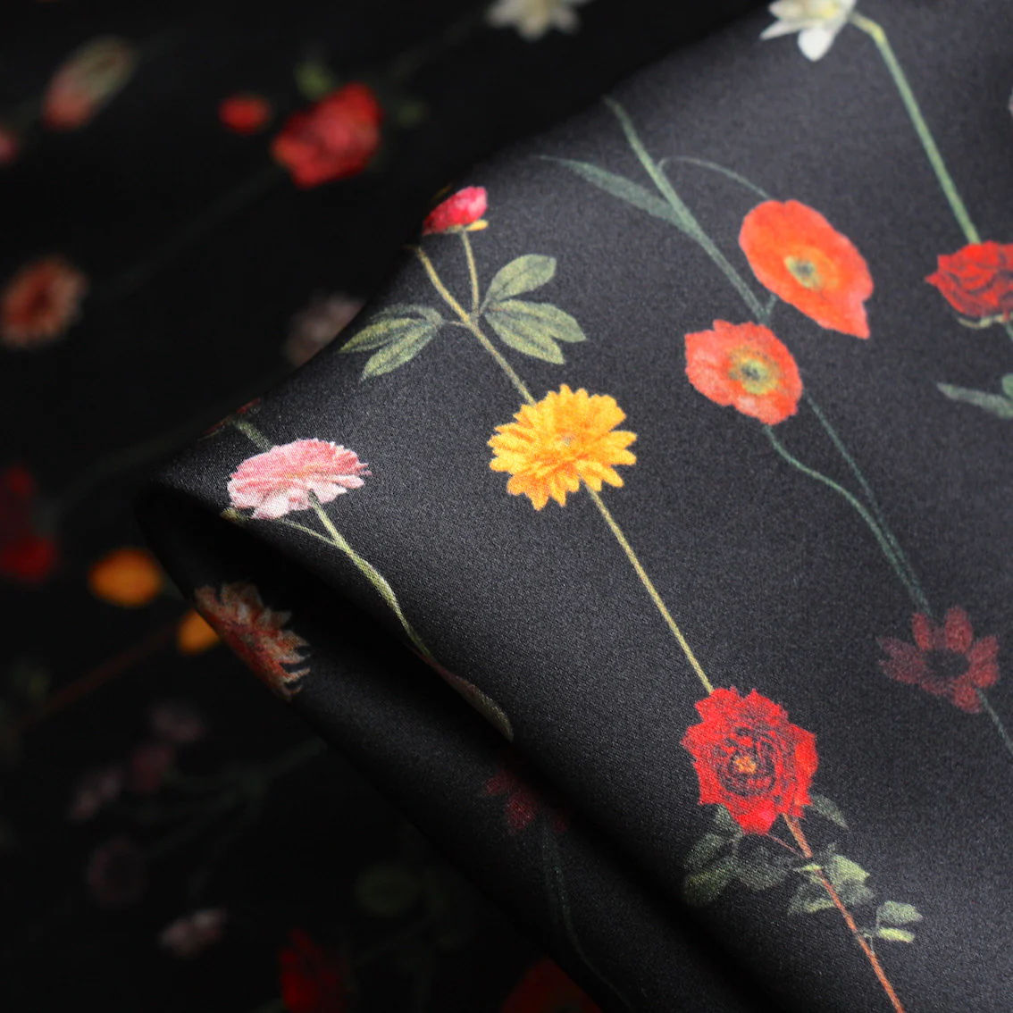 Gems On Jet Silk Satin