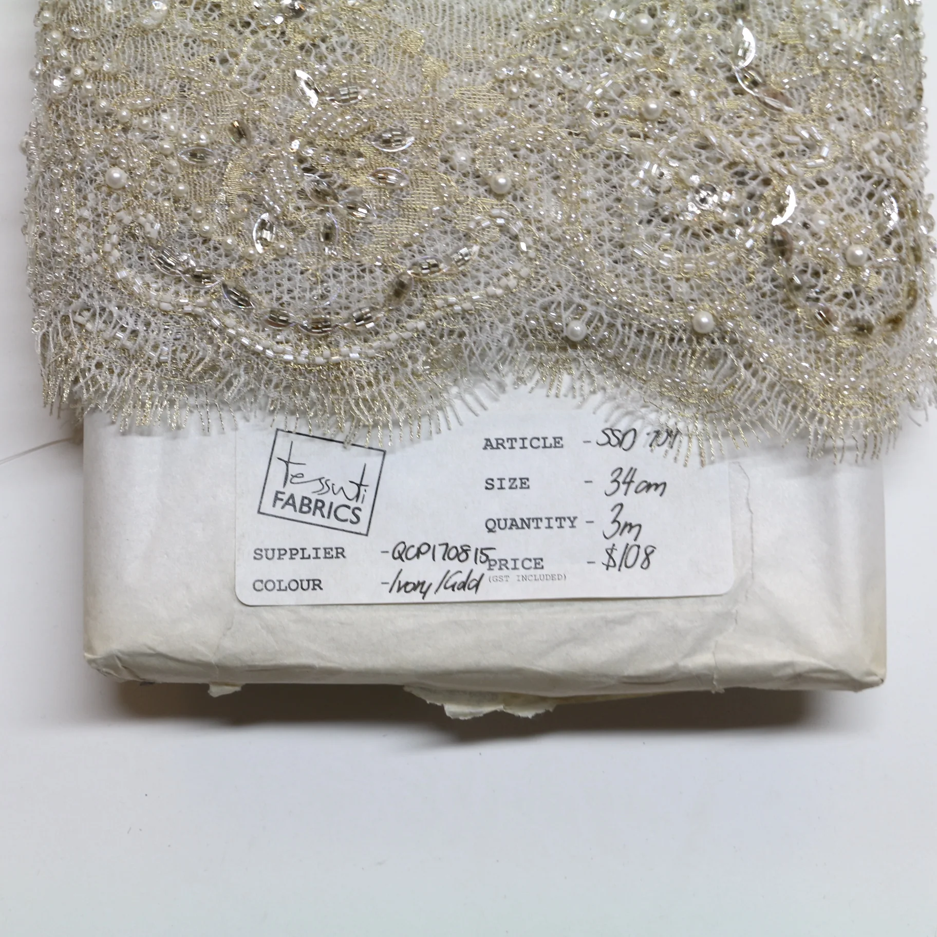 Gilt/Ivory Beaded Lace Trim - Image 3