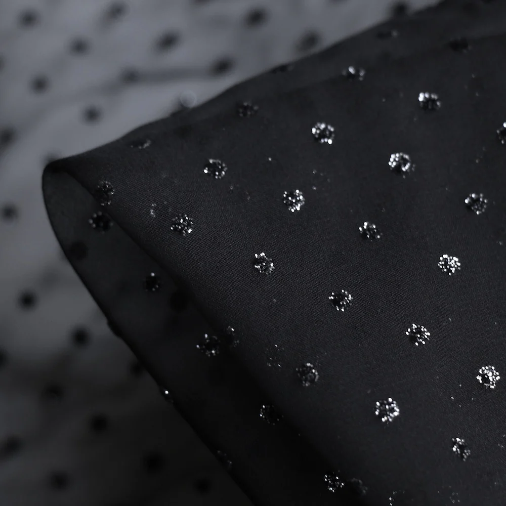 Glitter Nero Flock Spot Chiffon