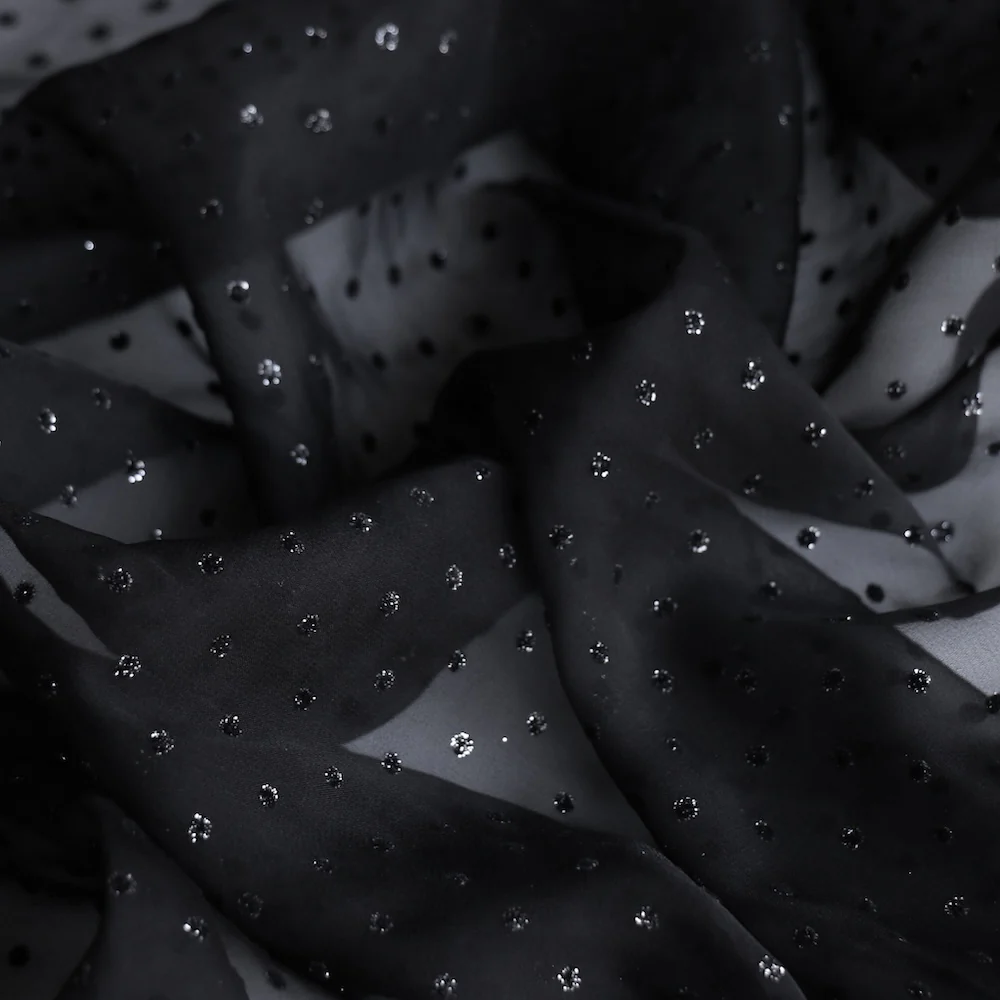Glitter Nero Flock Spot Chiffon - Image 2