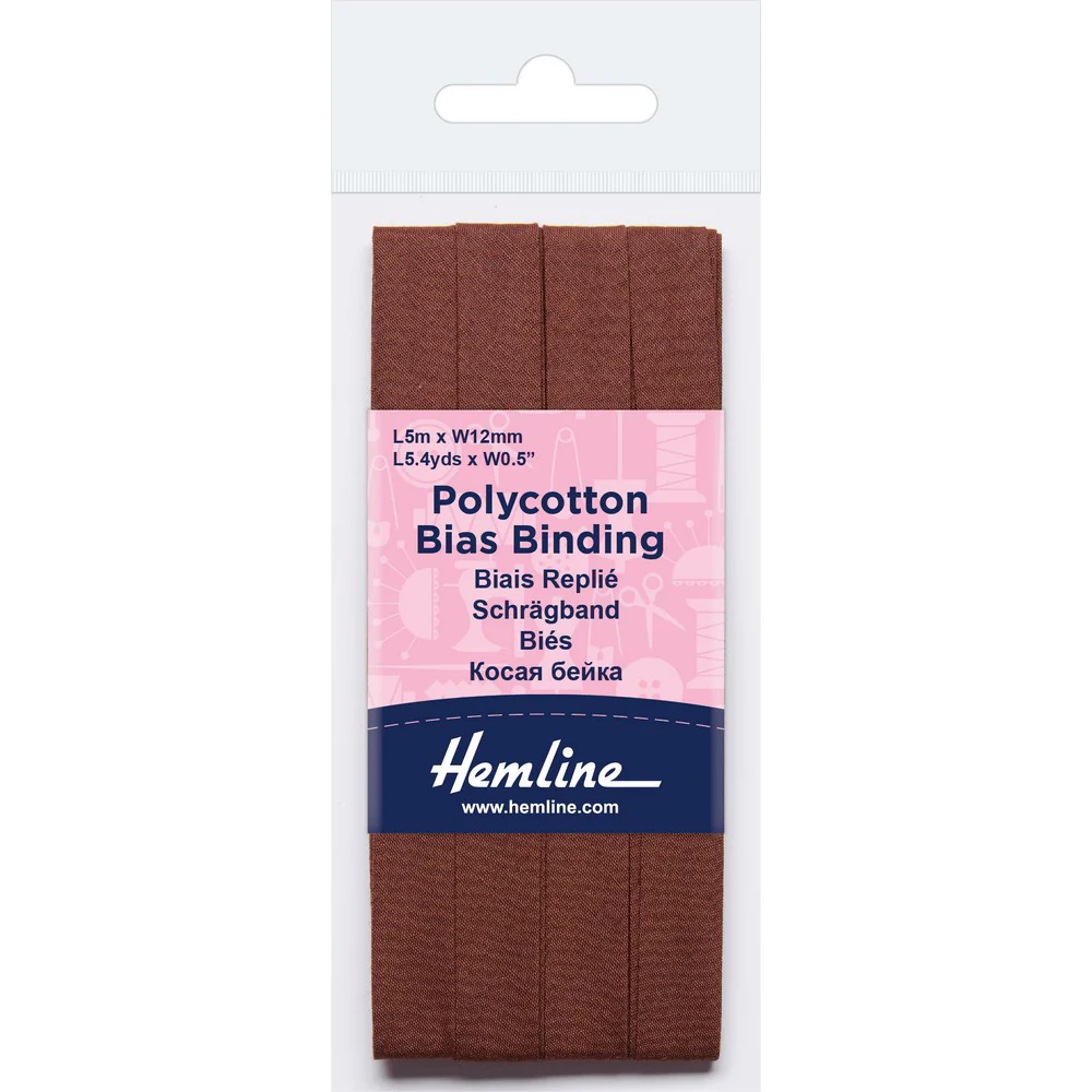 Hemline  Polycotton Bias Binding - Brown 12MM X 5M