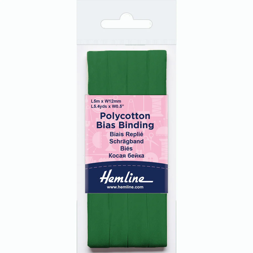 Hemline Polycotton Bias Binding - Emerald 12MM X 5M