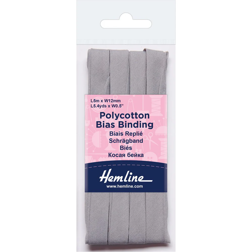 Hemline Polycotton Bias Binding - Grey 12MM X 5M