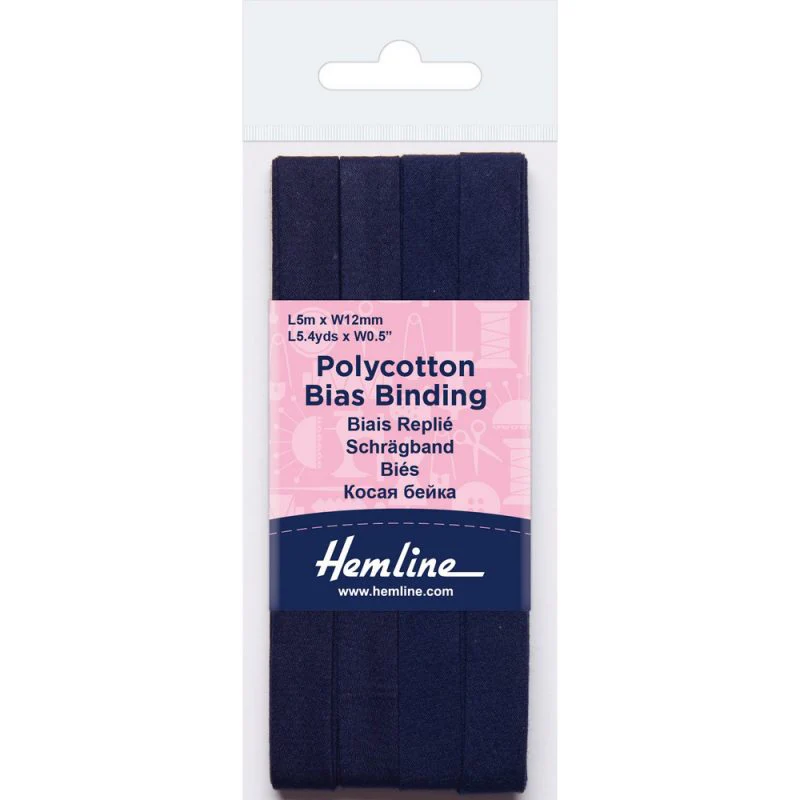Hemline Polycotton Bias Binding - Navy 12MM X 5M
