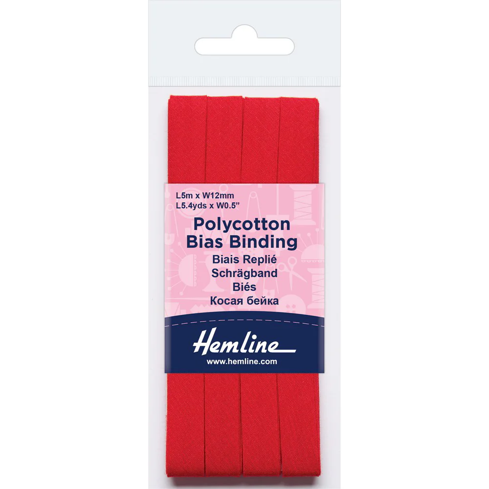 Hemline Polycotton Bias Binding - Red 12MM X 5M