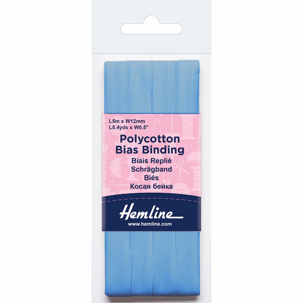 Hemline Polycotton Bias Binding - Sky 12MM X 5M