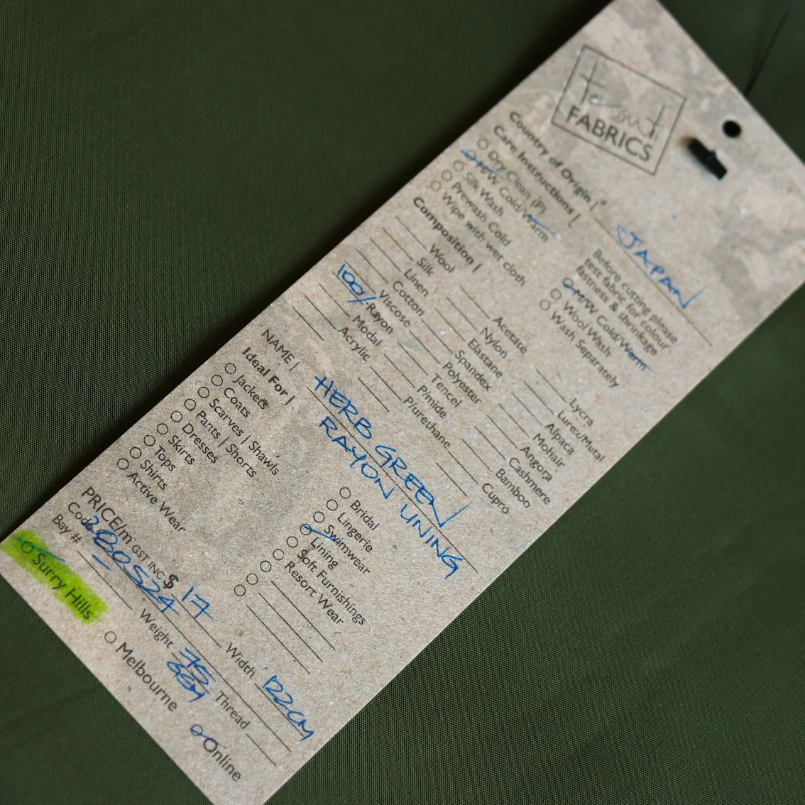 Herb Green Rayon Lining (120cm wide) - Image 3