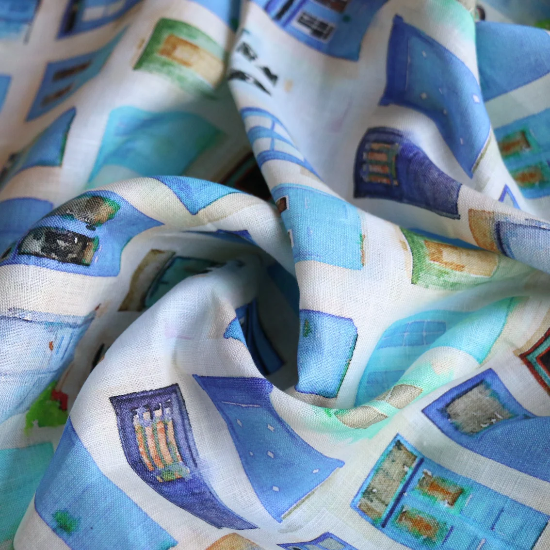 Hydra Blue Printed Linen - Image 2