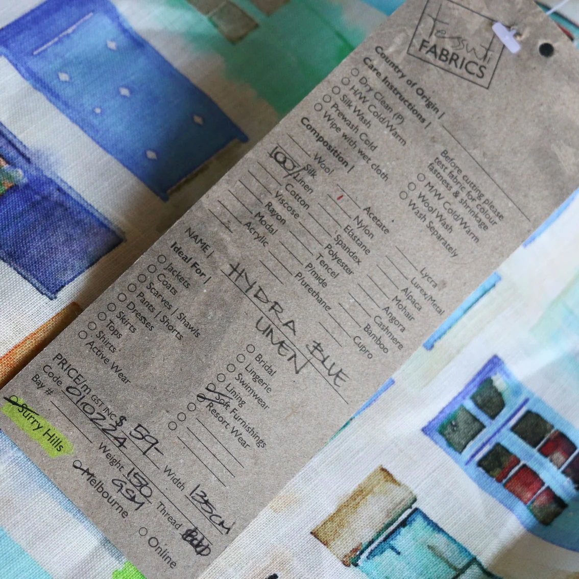 Hydra Blue Printed Linen - Image 4