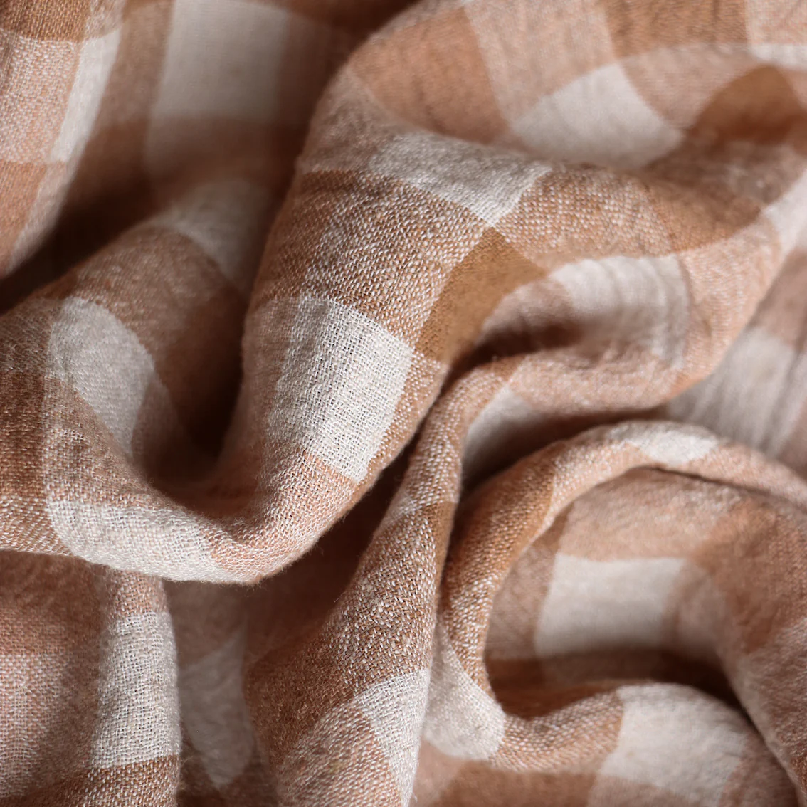 Isla Cognac Crinkle Linen Check - Image 2