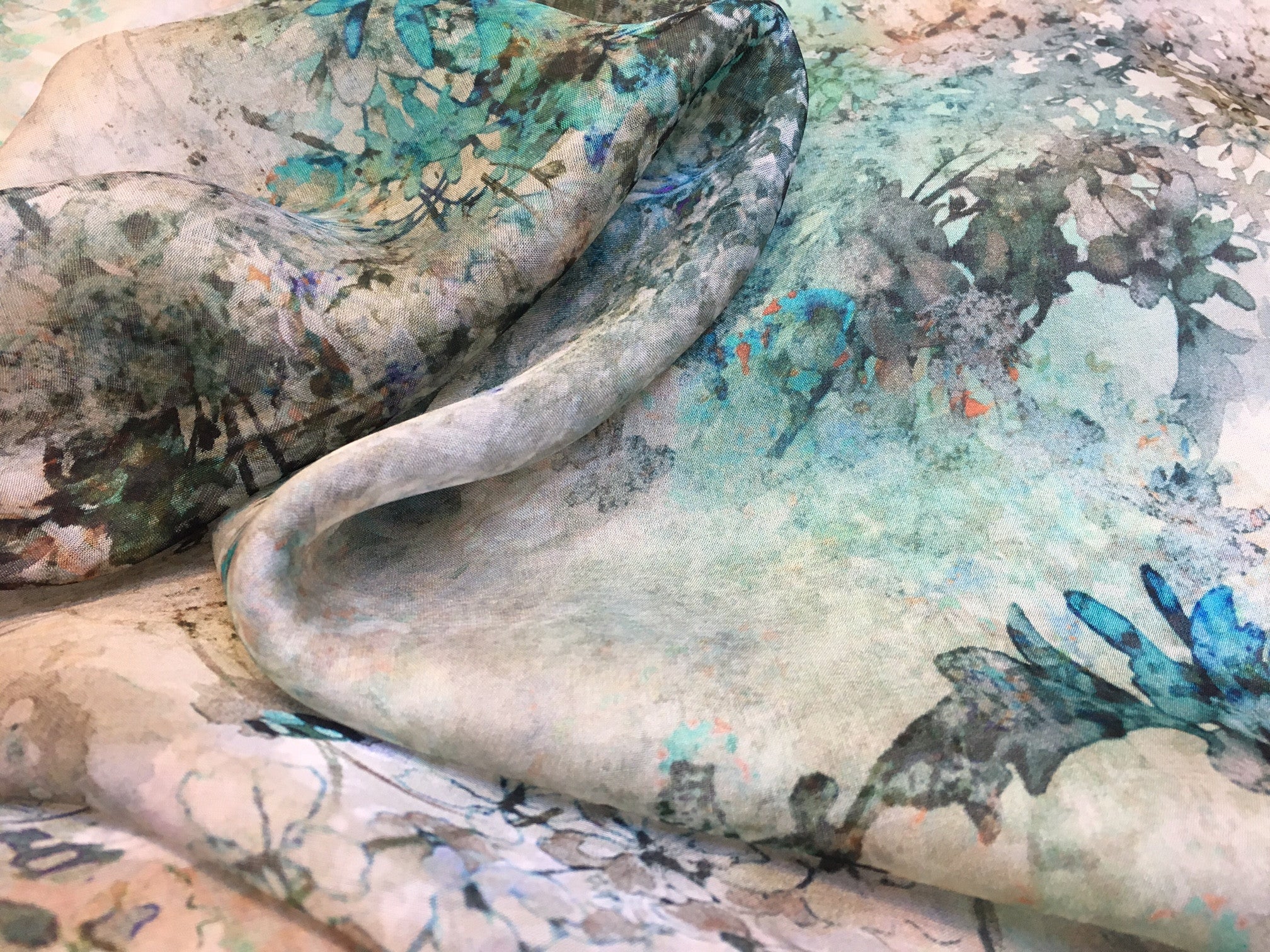 Jardin Teal Chiffon Silk - Image 2