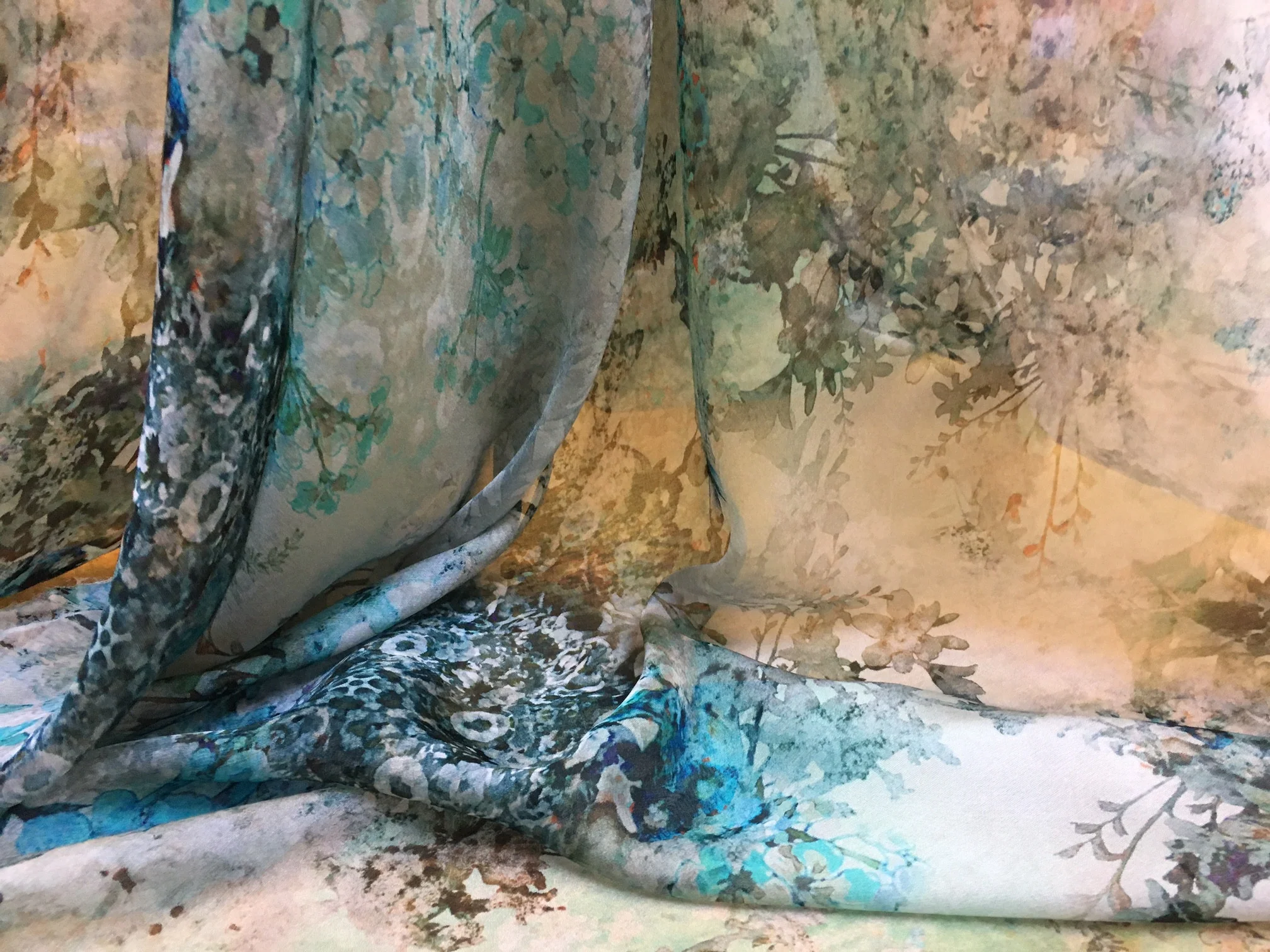 Jardin Teal Chiffon Silk - Image 4