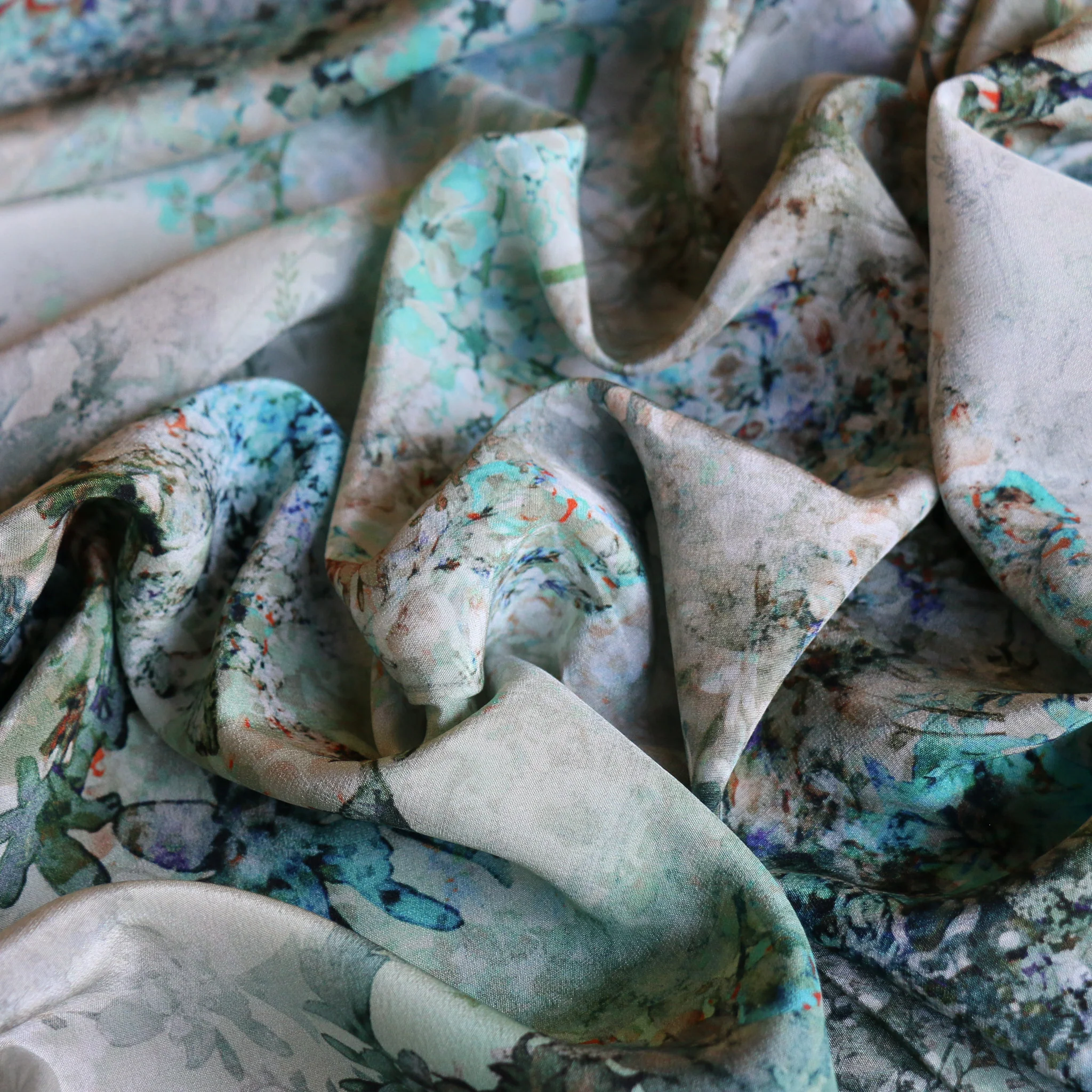 Jardin Teal Silk Crepe De Chine - Image 2