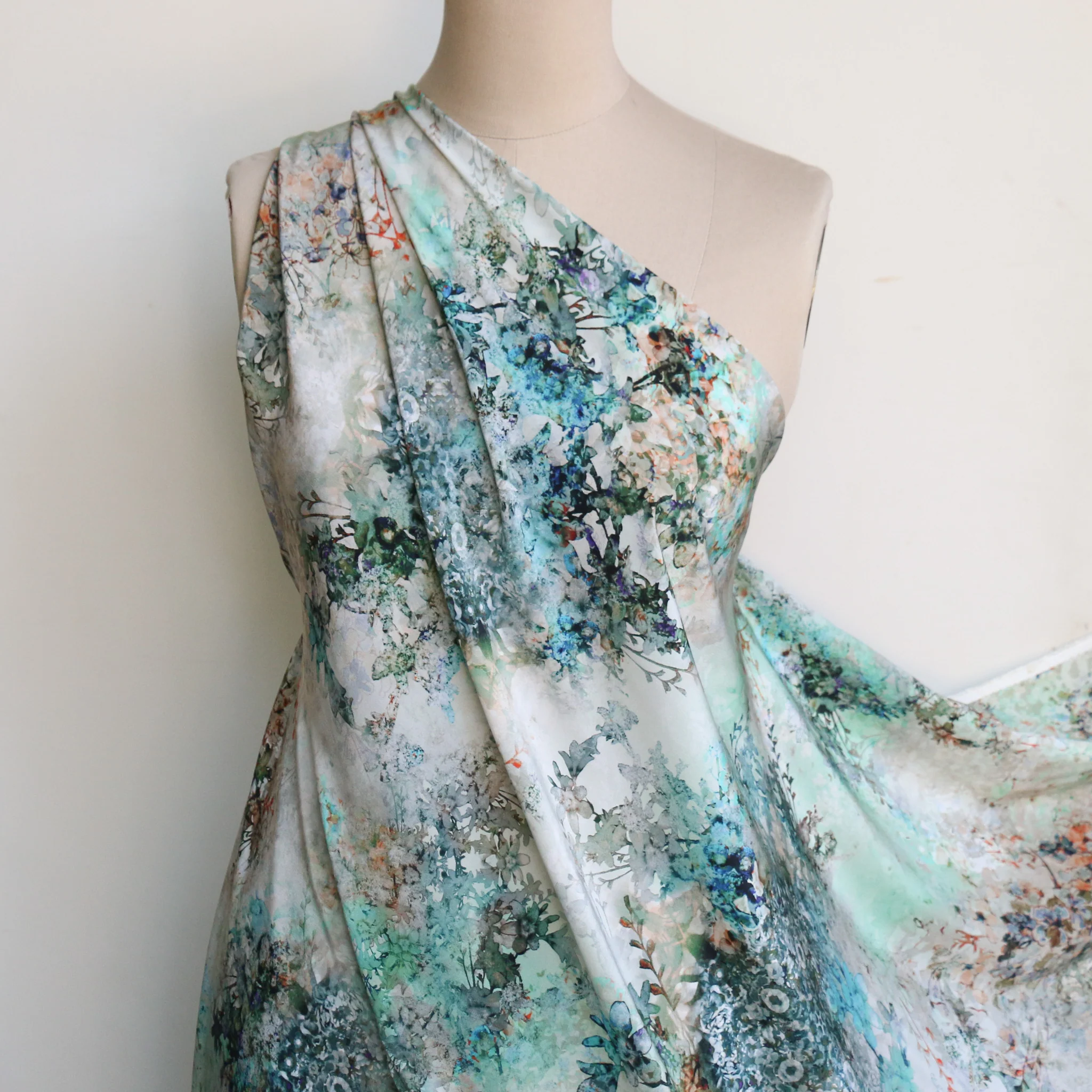 Jardin Teal Silk Crepe De Chine - Image 4
