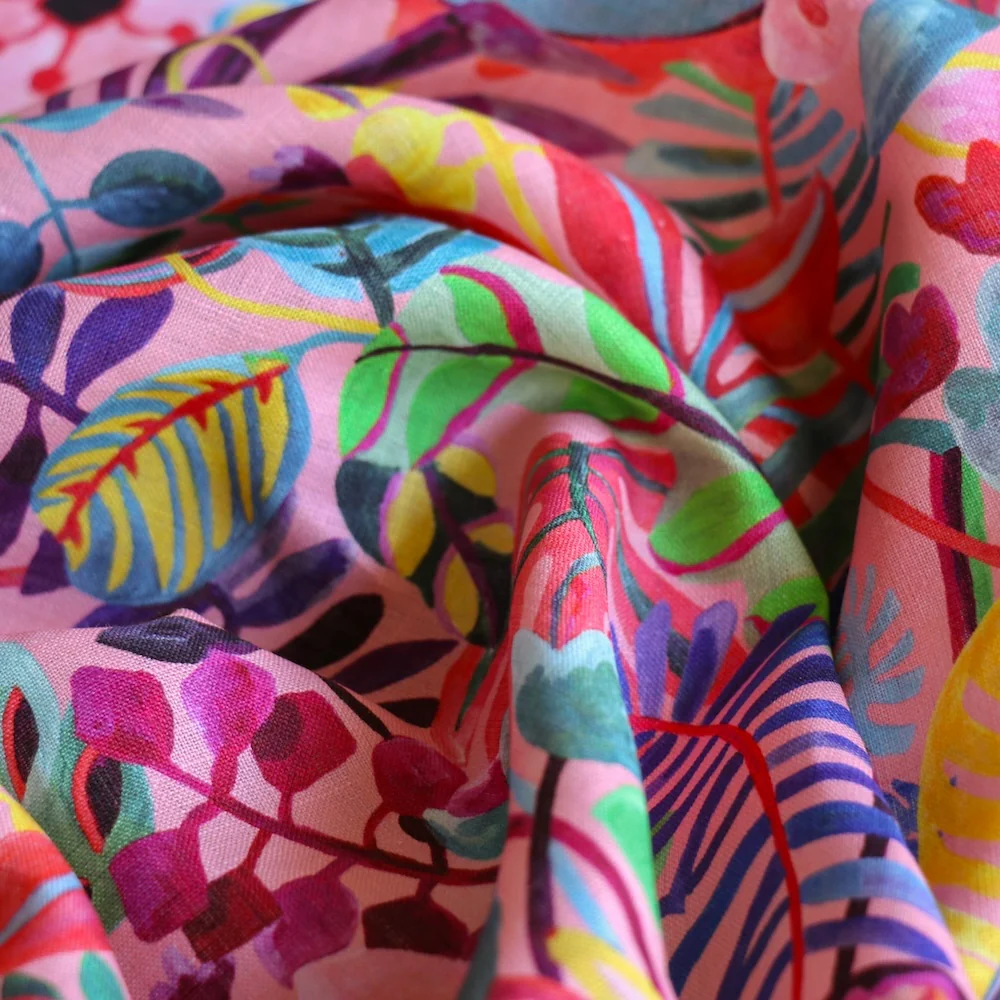 Jungle Trip Pink/Aqua - Liberty Sycamore Linen - Image 2