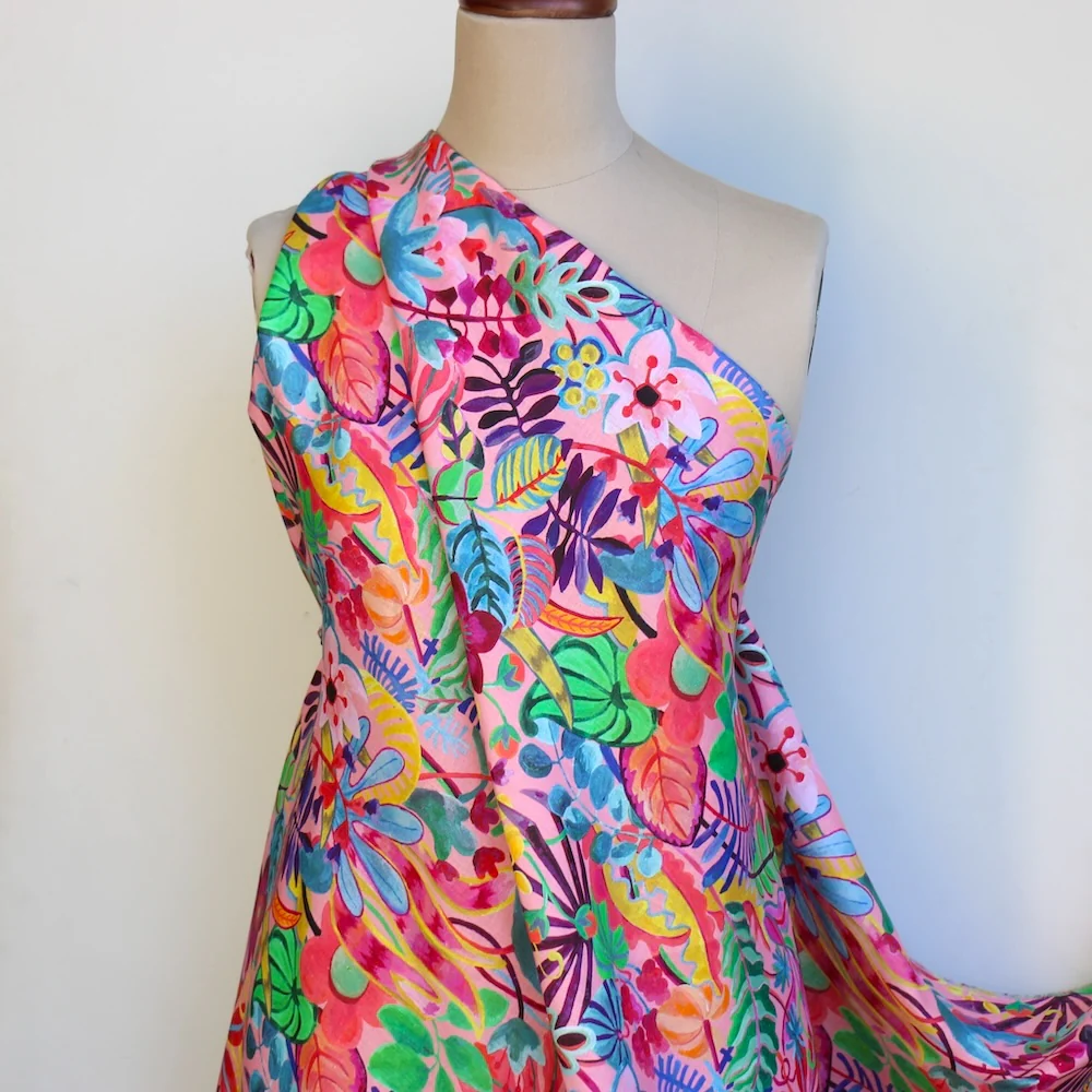Jungle Trip Pink/Aqua - Liberty Sycamore Linen - Image 6