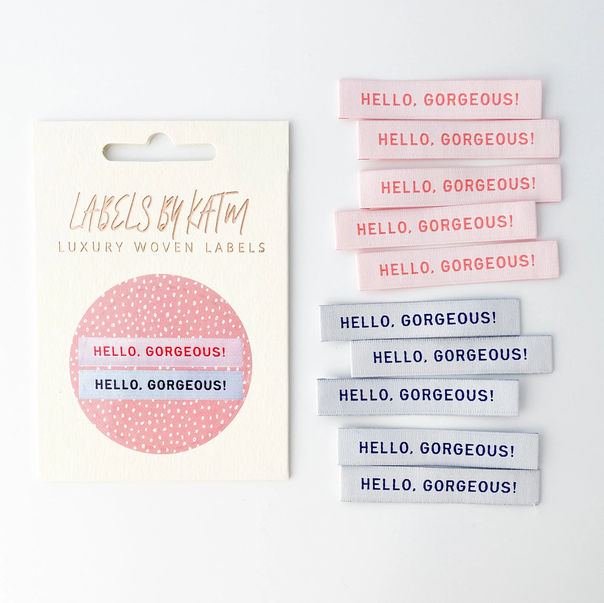 KATM Woven Labels - "HELLO, GORGEOUS!" - woven sewing labels 8 Pack - Image 2