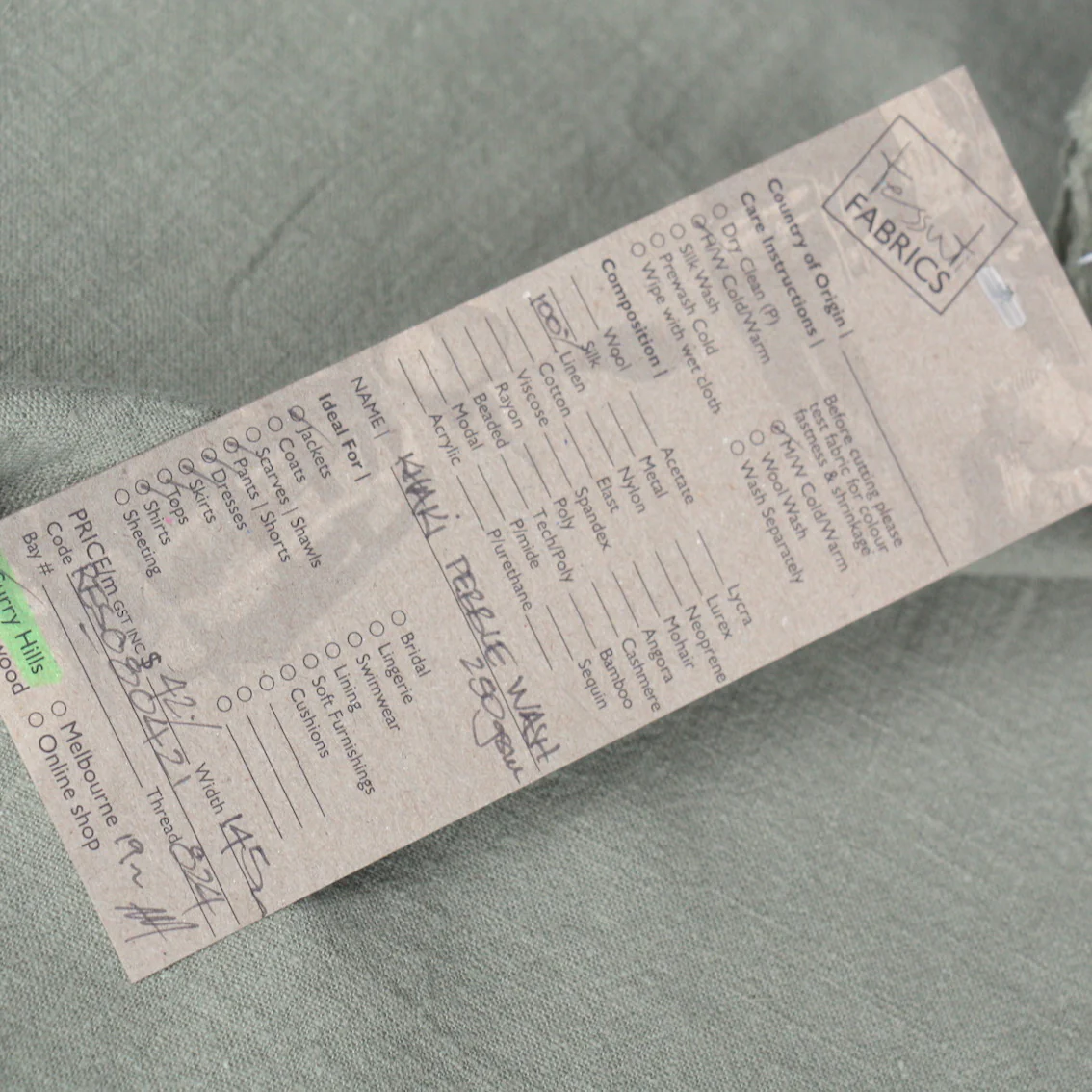 Khaki Pebble Wash Linen - Image 3