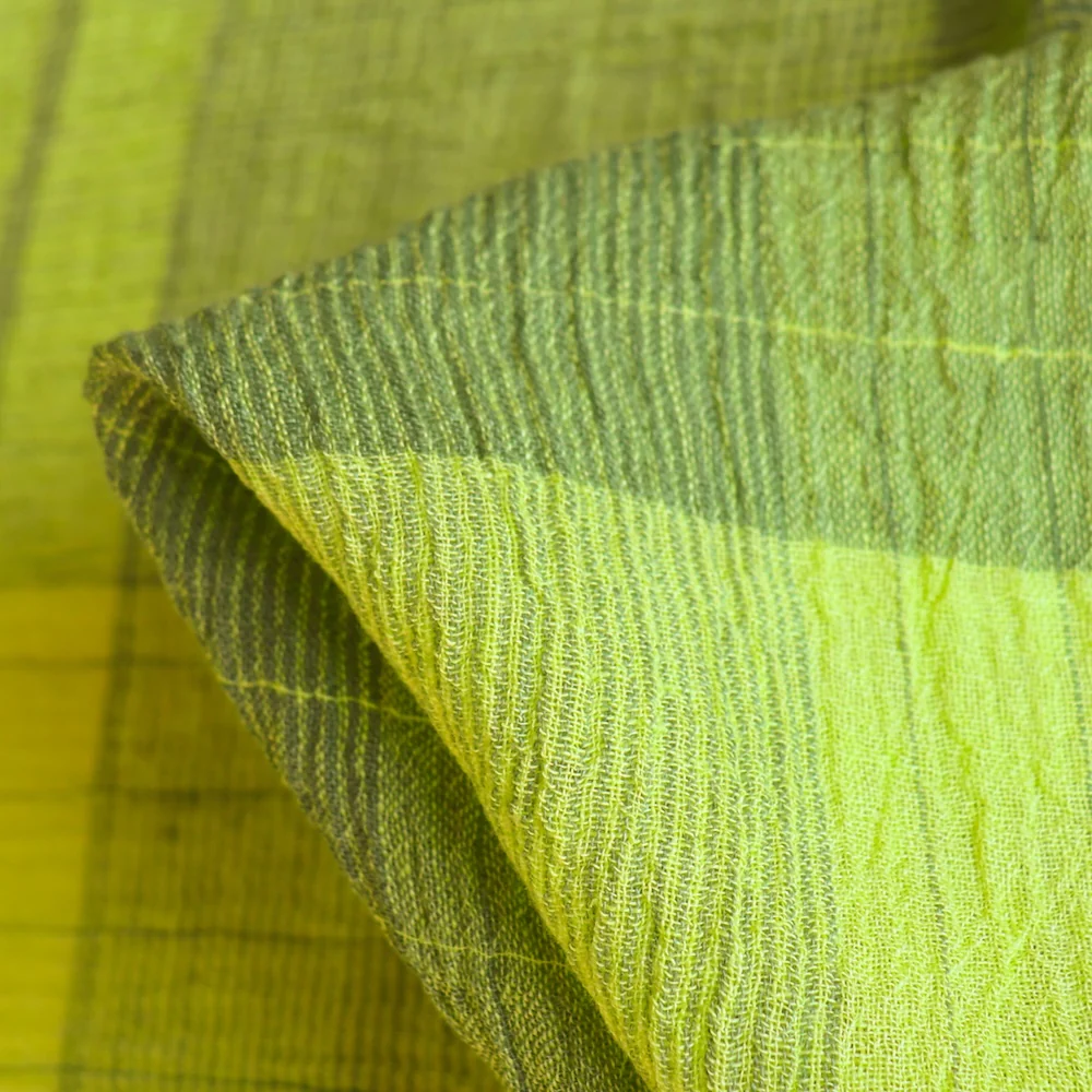 Kos Check Lime Crinkle Linen