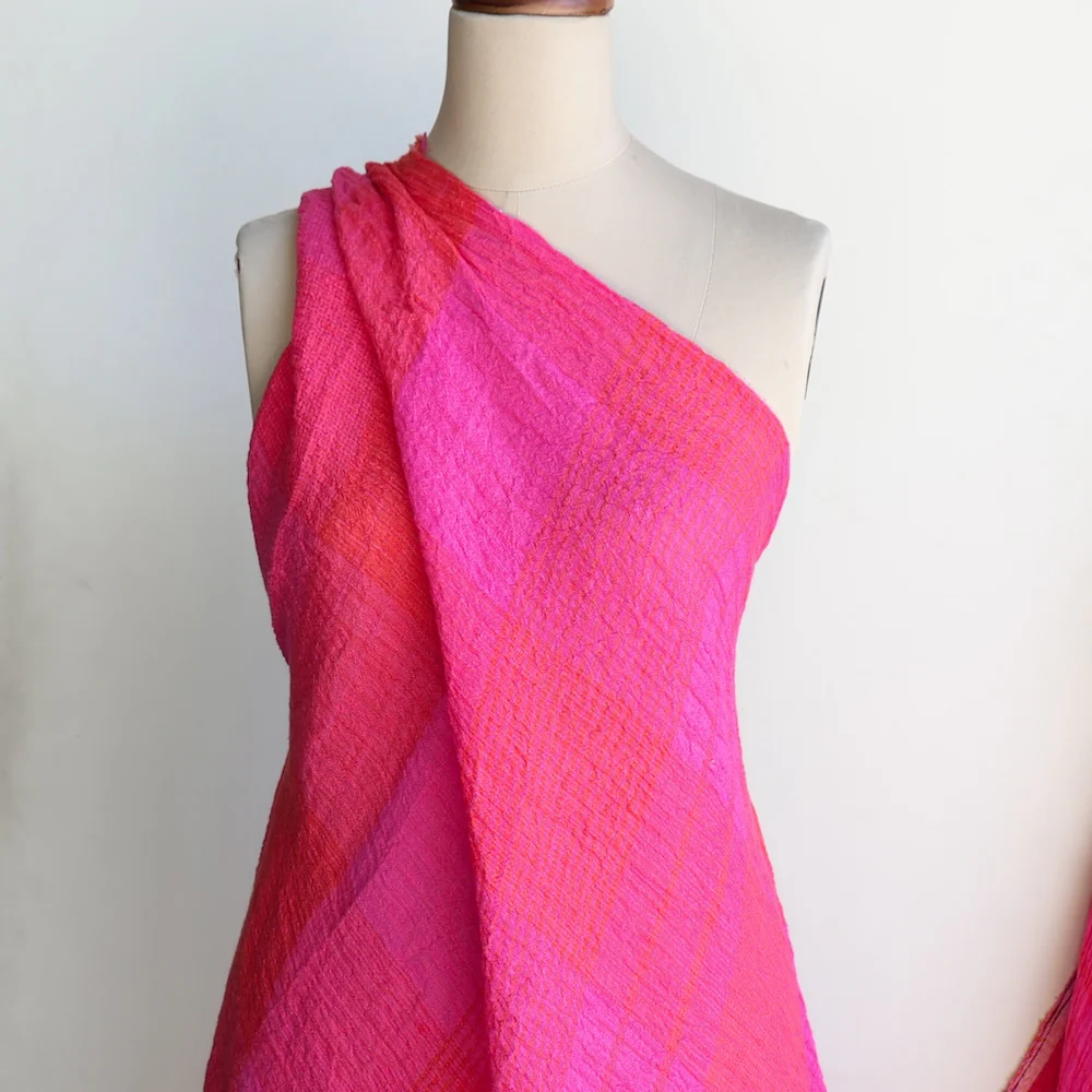 Kos Check Pink Crinkle Linen - Image 4
