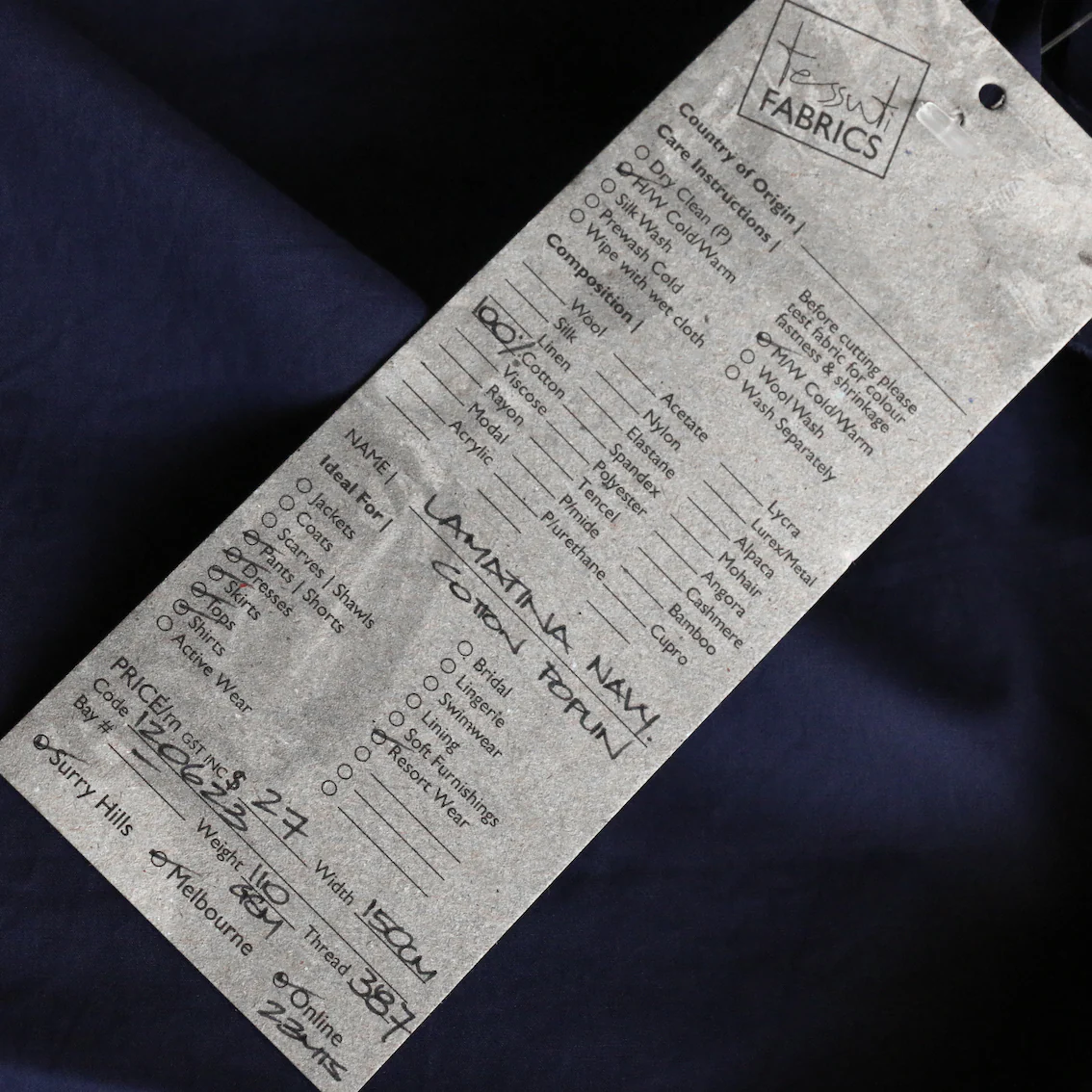 Lamatina Navy Cotton Poplin - Image 3