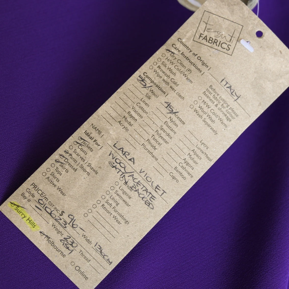 Lara Violet Satin Backed Wool/Acetate - Image 4