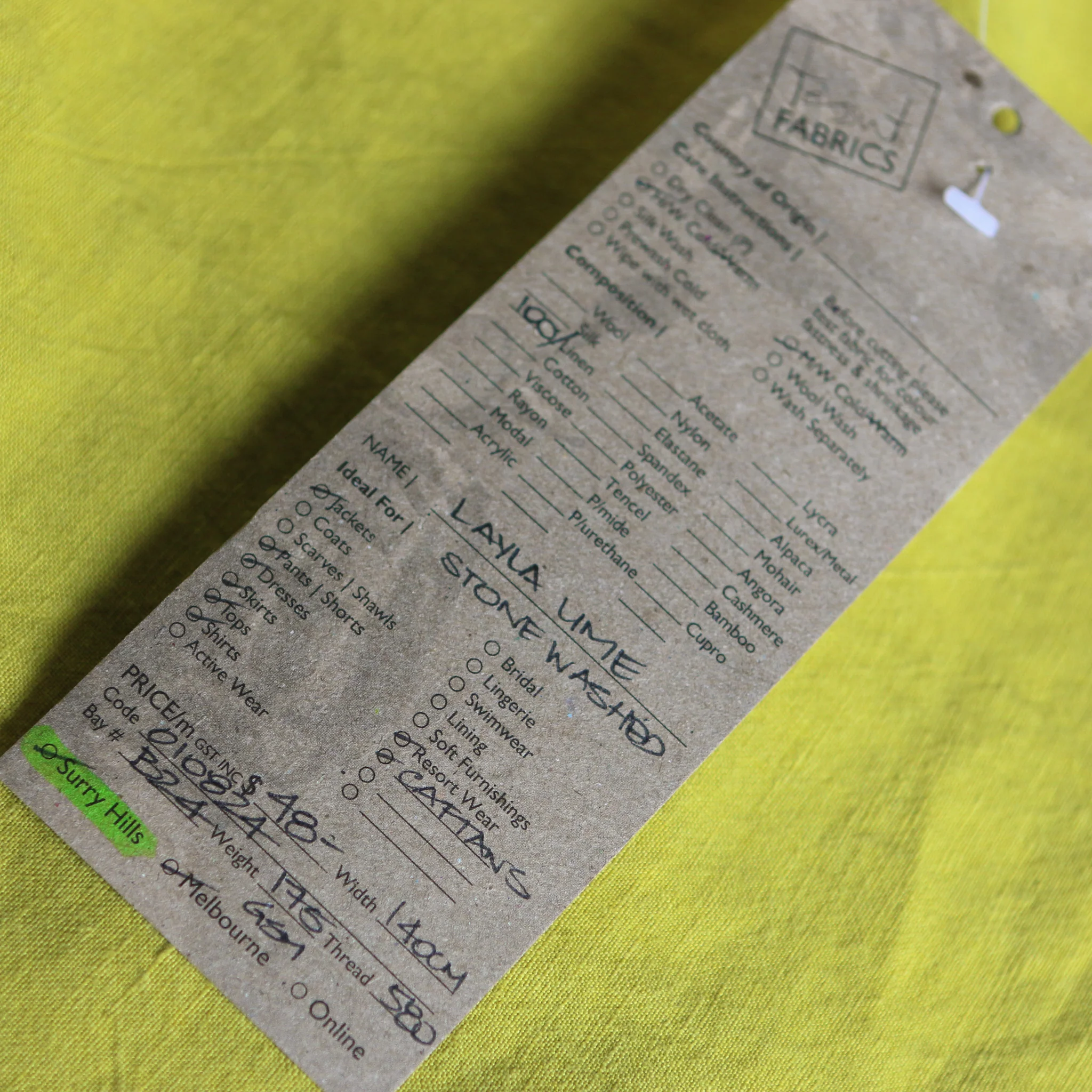 Layla Lime Stone Washed Linen - Image 3