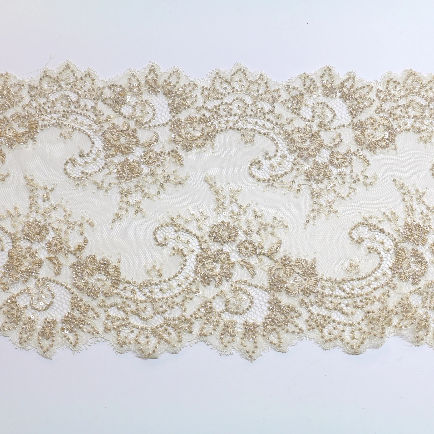 Lea Beaded Champagne - Lace Trim - 32cm