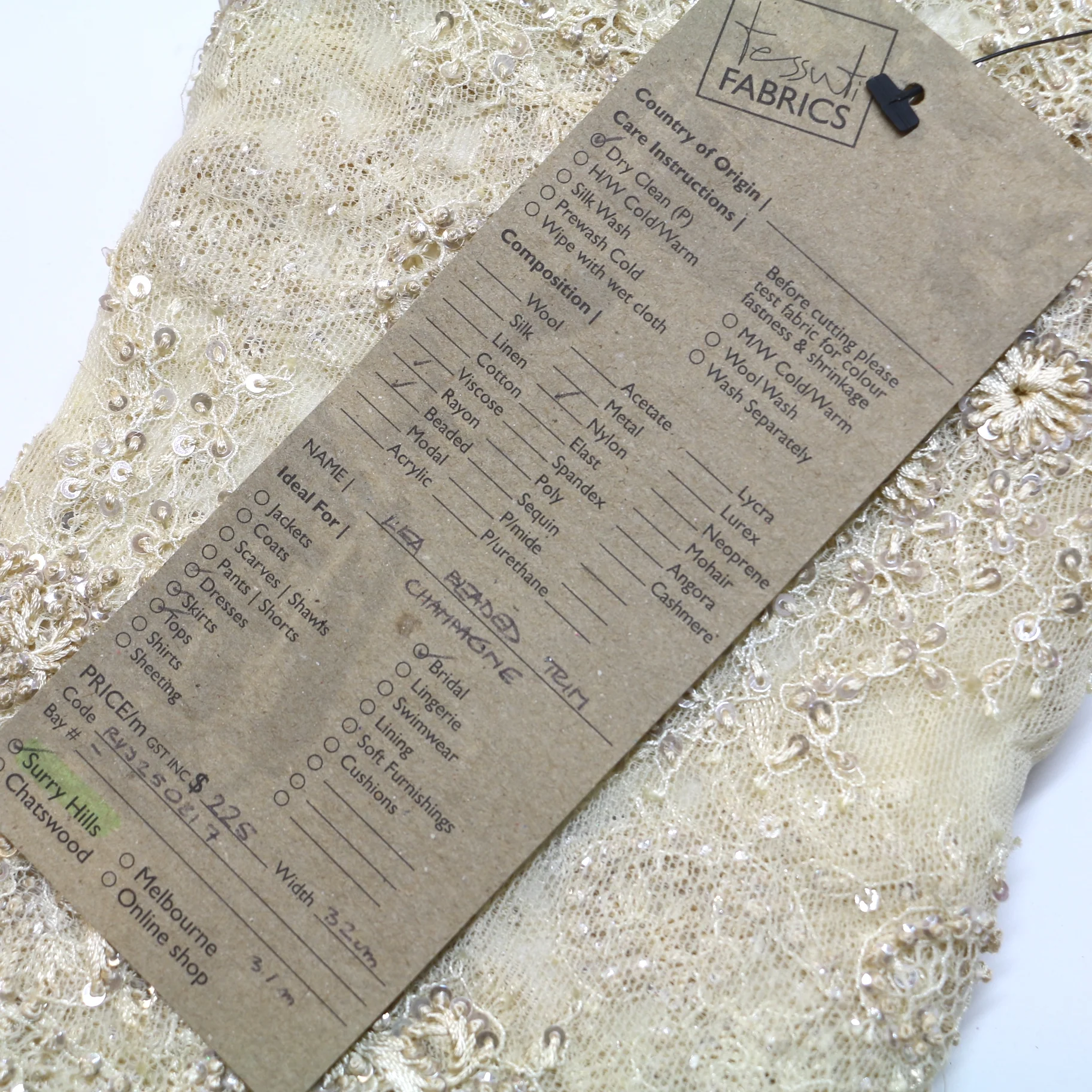Lea Beaded Champagne - Lace Trim - 32cm - Image 4