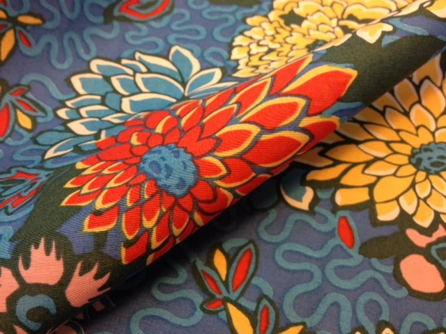 Liberty - Meandering Chrysanthemums Blue Tana Lawn