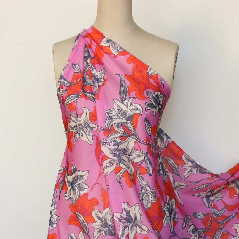 Lily On Pink Silk/Cotton Voile - Image 5