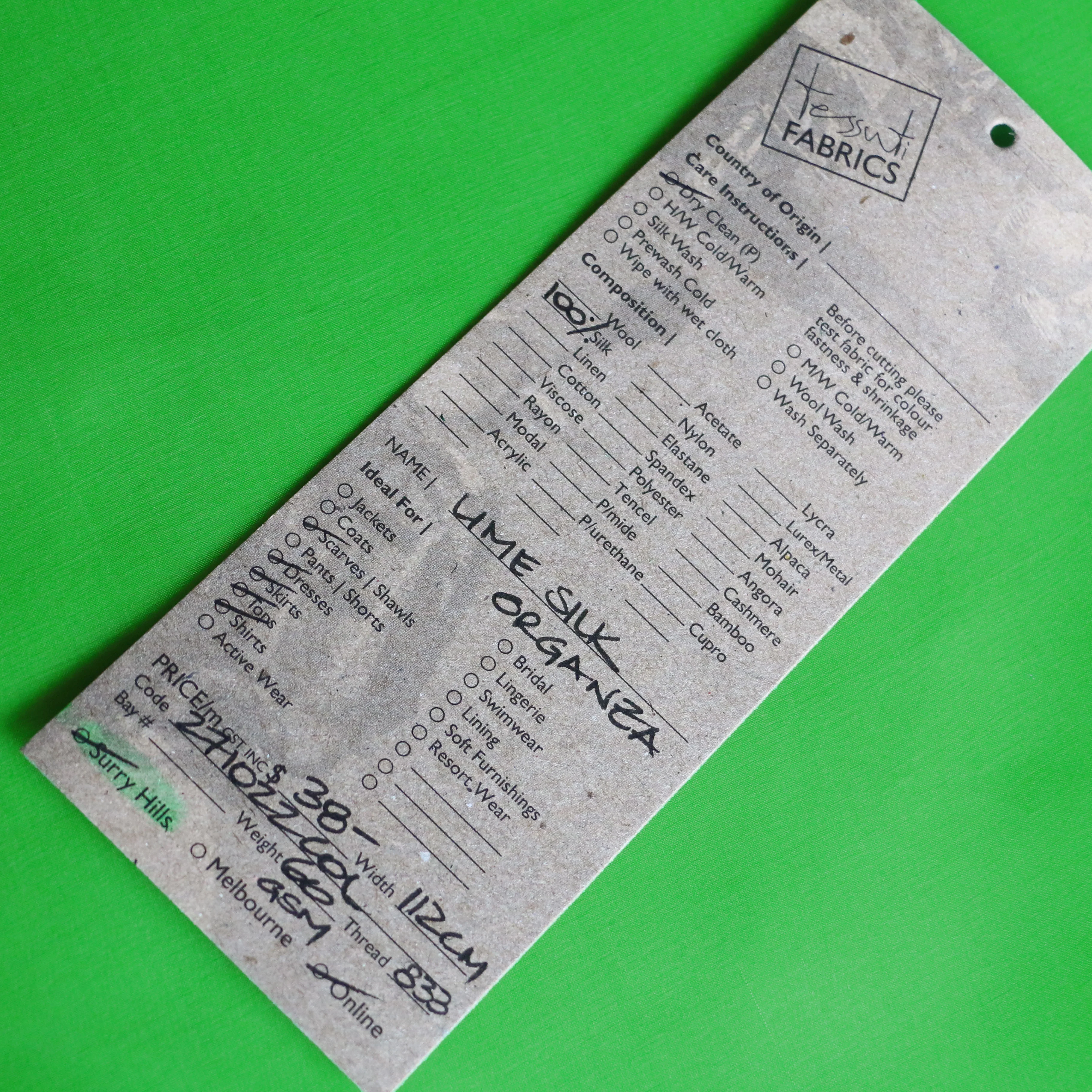 Lime Silk Organza (112cm wide) - Image 3