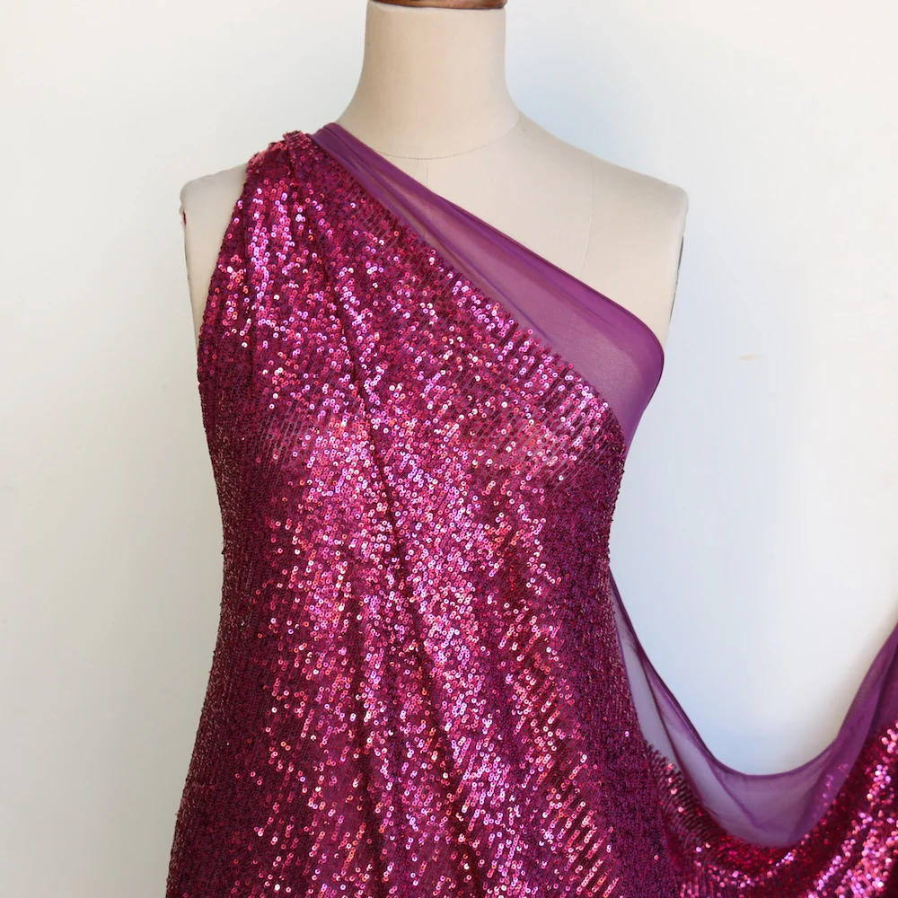 Luna Magenta Sequinned Stretch Mesh - Image 5