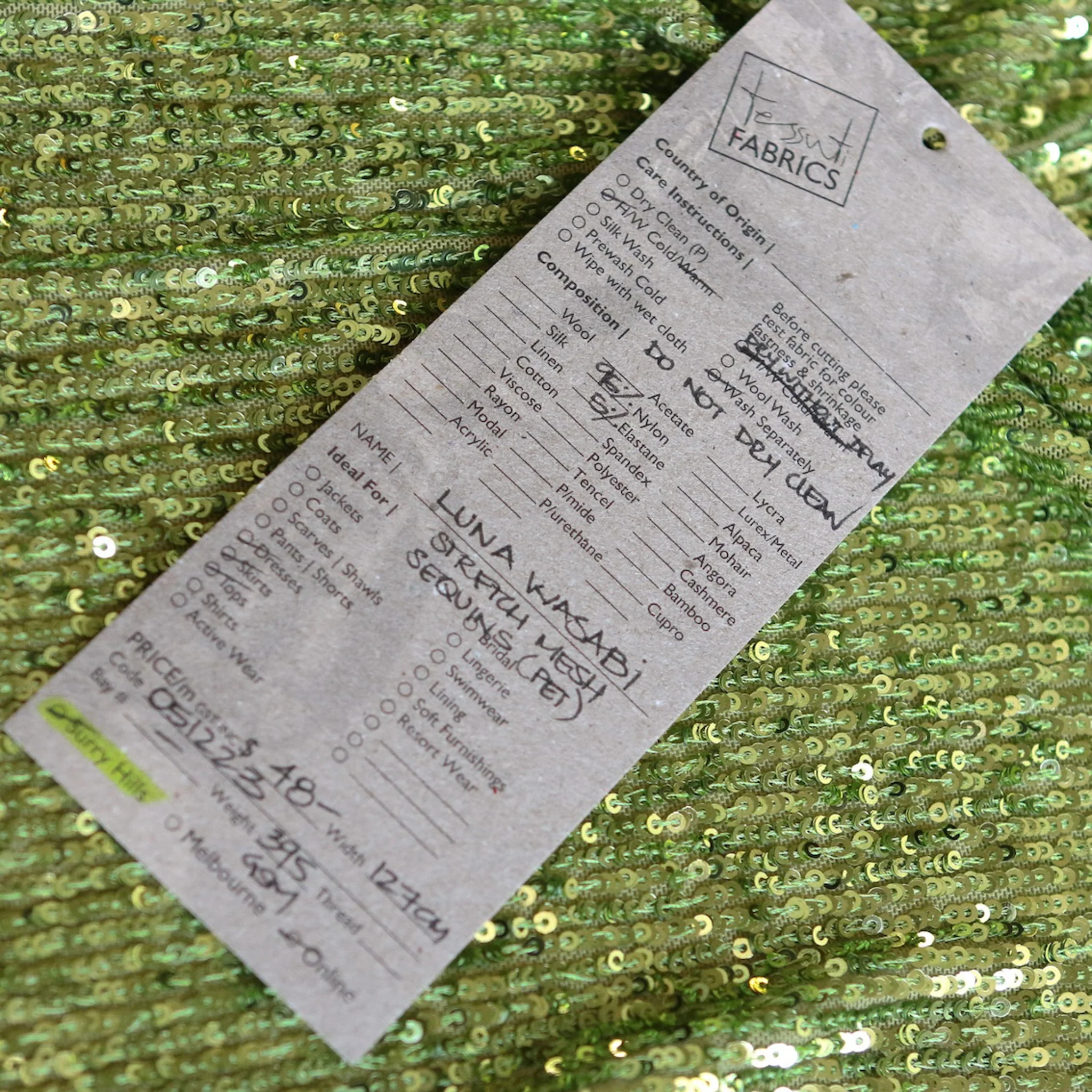 Luna Wasabi Sequinned Stretch Mesh - Image 3
