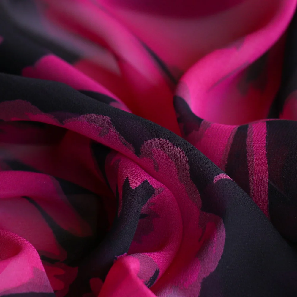 Magenta Floral Black/Fuchsia Silk Georgette - Image 2