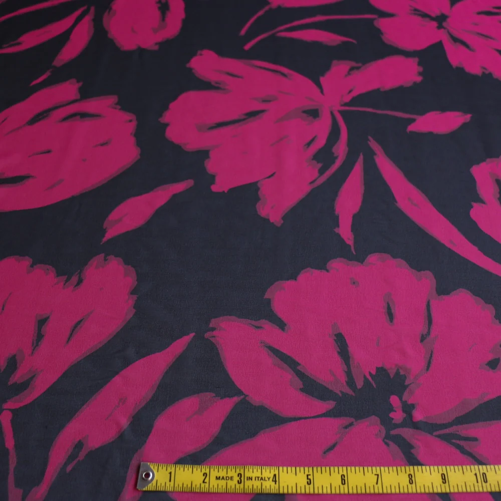 Magenta Floral Black/Fuchsia Silk Georgette - Image 3