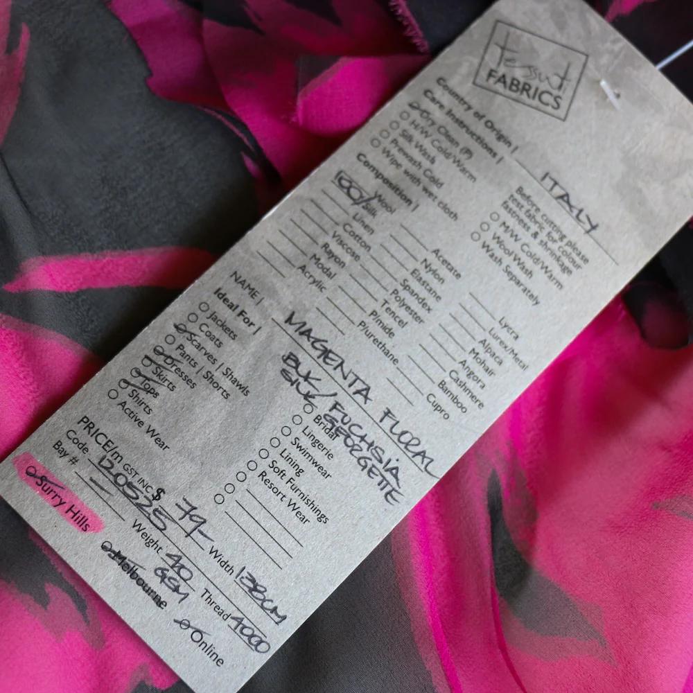 Magenta Floral Black/Fuchsia Silk Georgette - Image 4