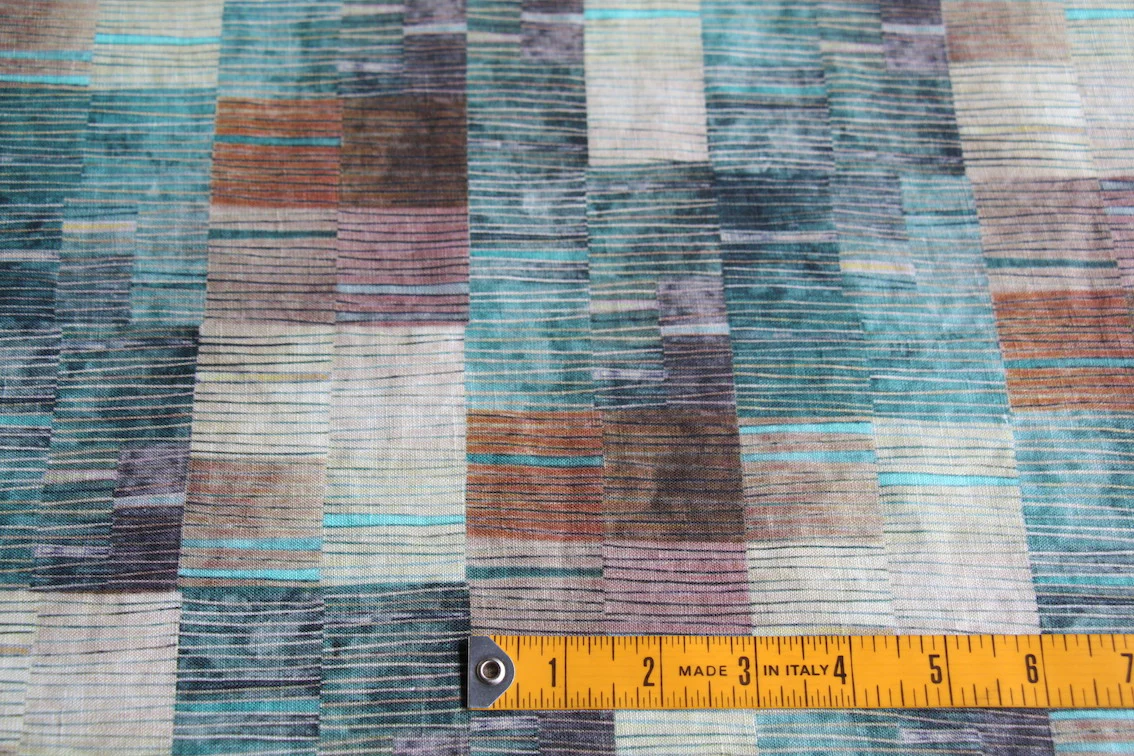 Marching Teal Stripes Washed Printed Linen - Image 2