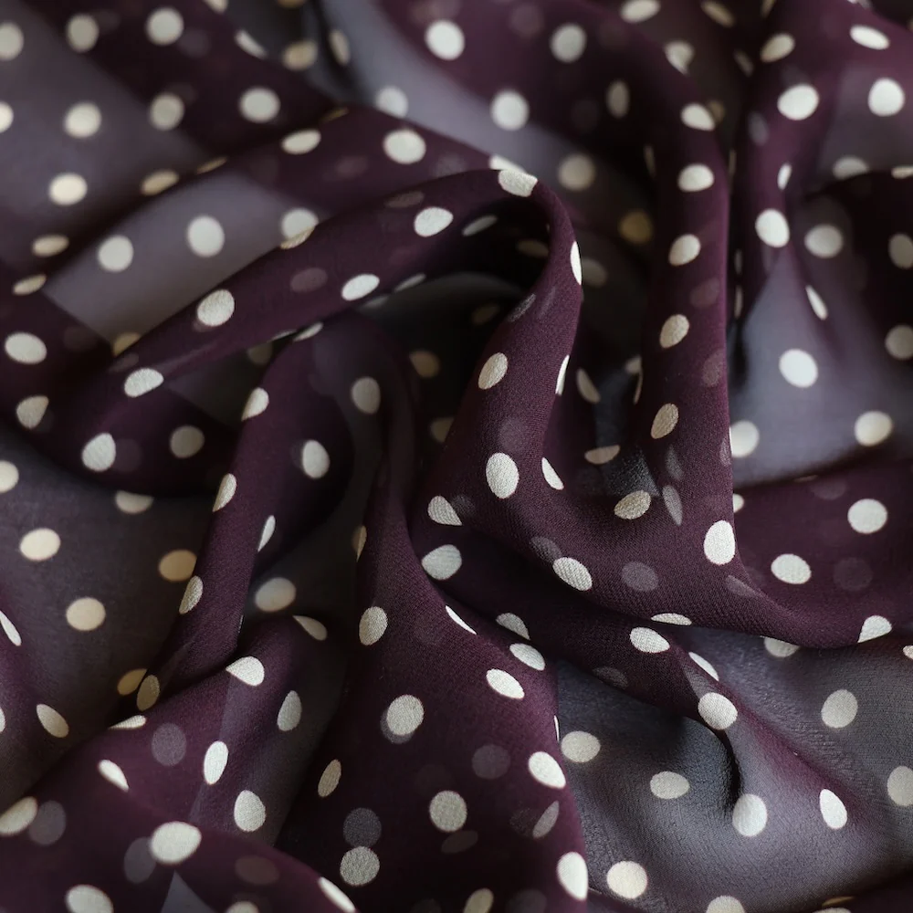 Marielle Pois Bordeaux/Cream Silk Georgette - Image 2