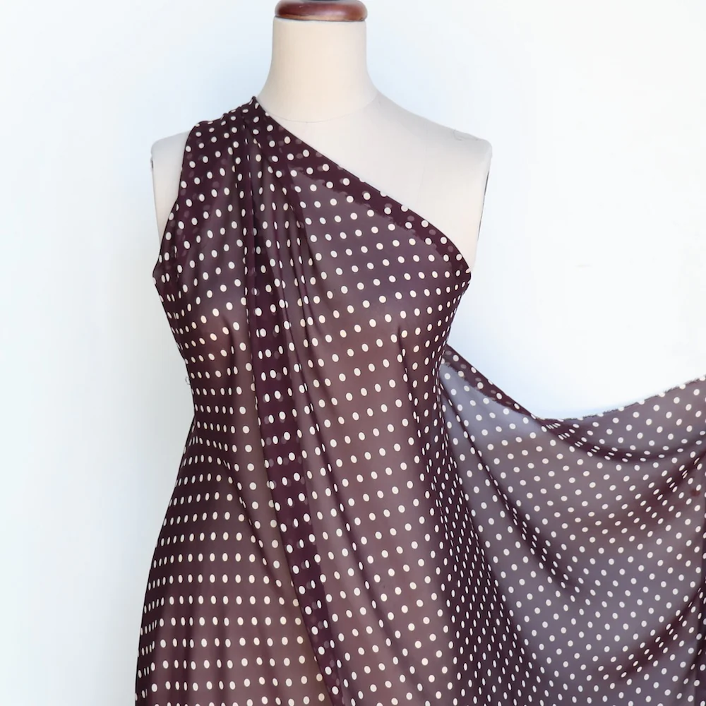 Marielle Pois Bordeaux/Cream Silk Georgette - Image 5
