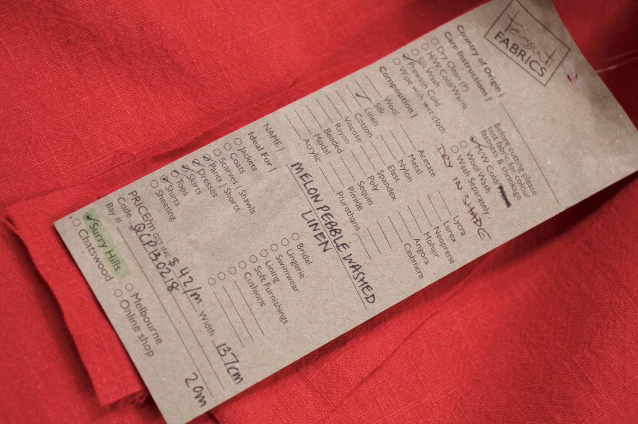 Melon Pebbled Washed Linen - Image 2