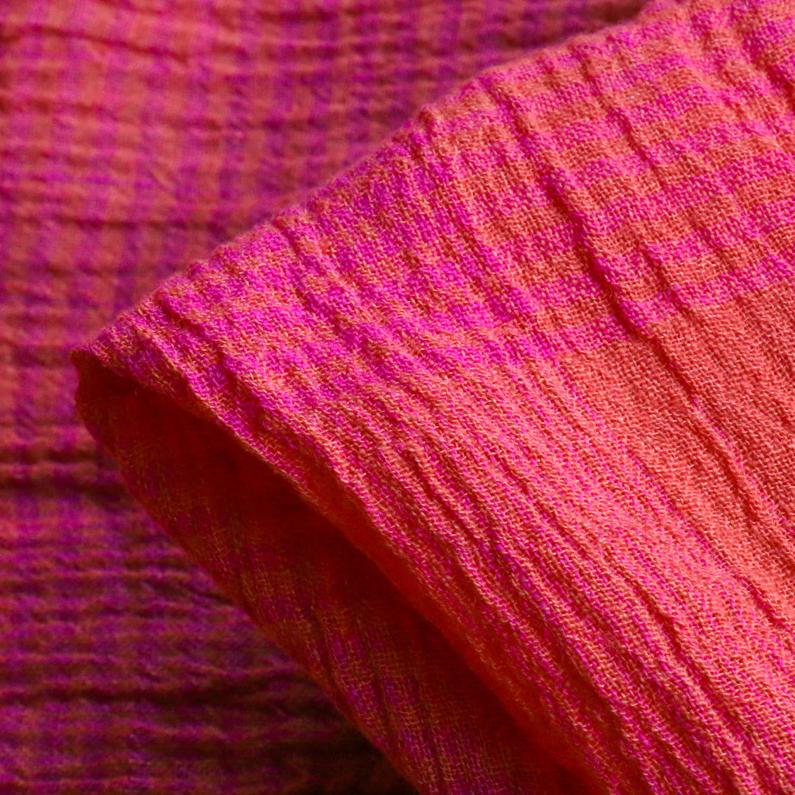 Menorca Sunset Check Crinkle Linen