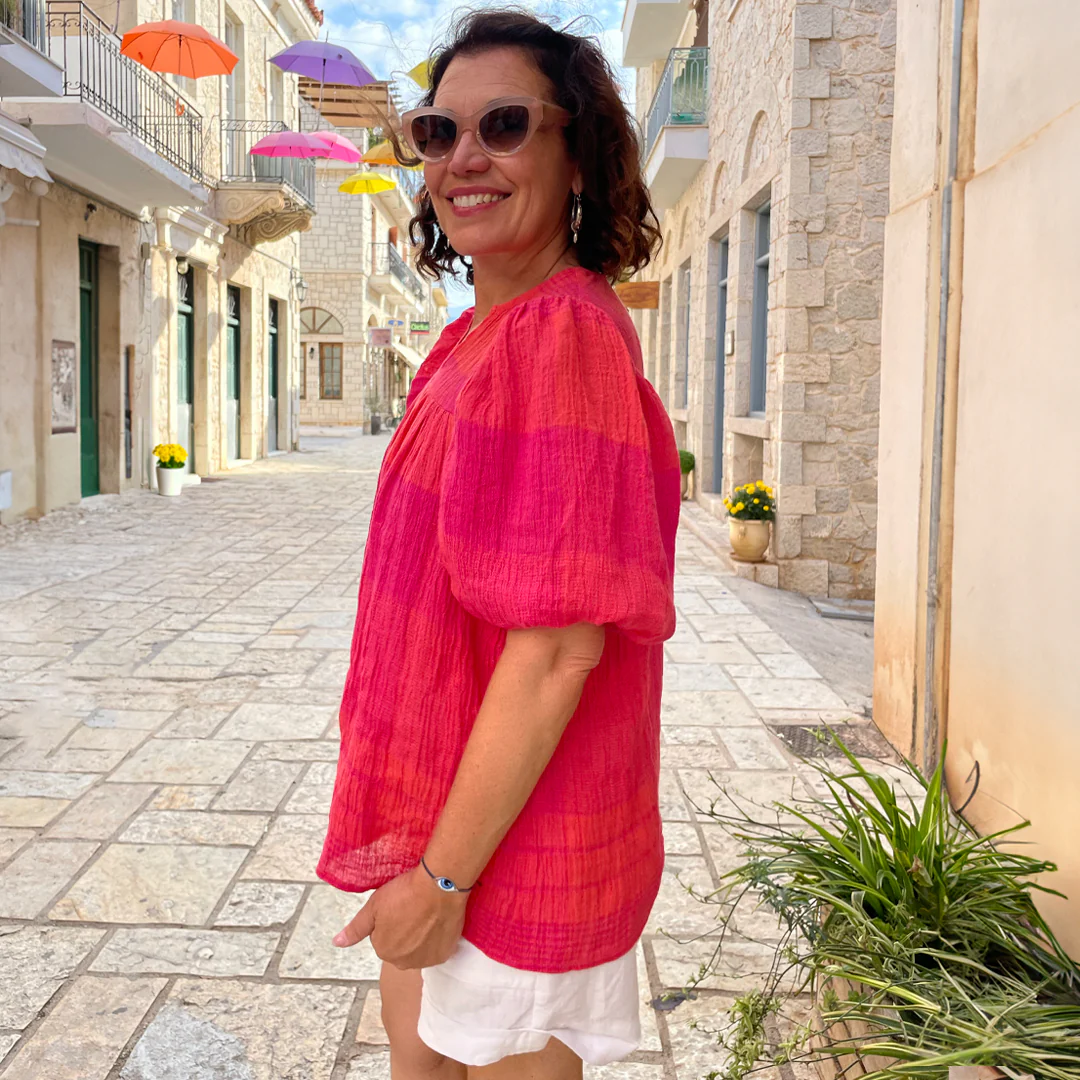 Menorca Sunset Check Crinkle Linen - Image 2