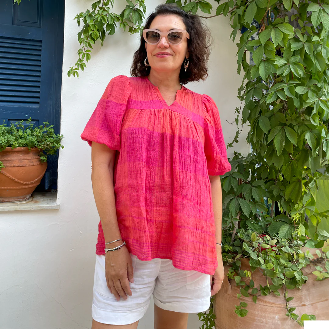 Menorca Sunset Check Crinkle Linen - Image 4