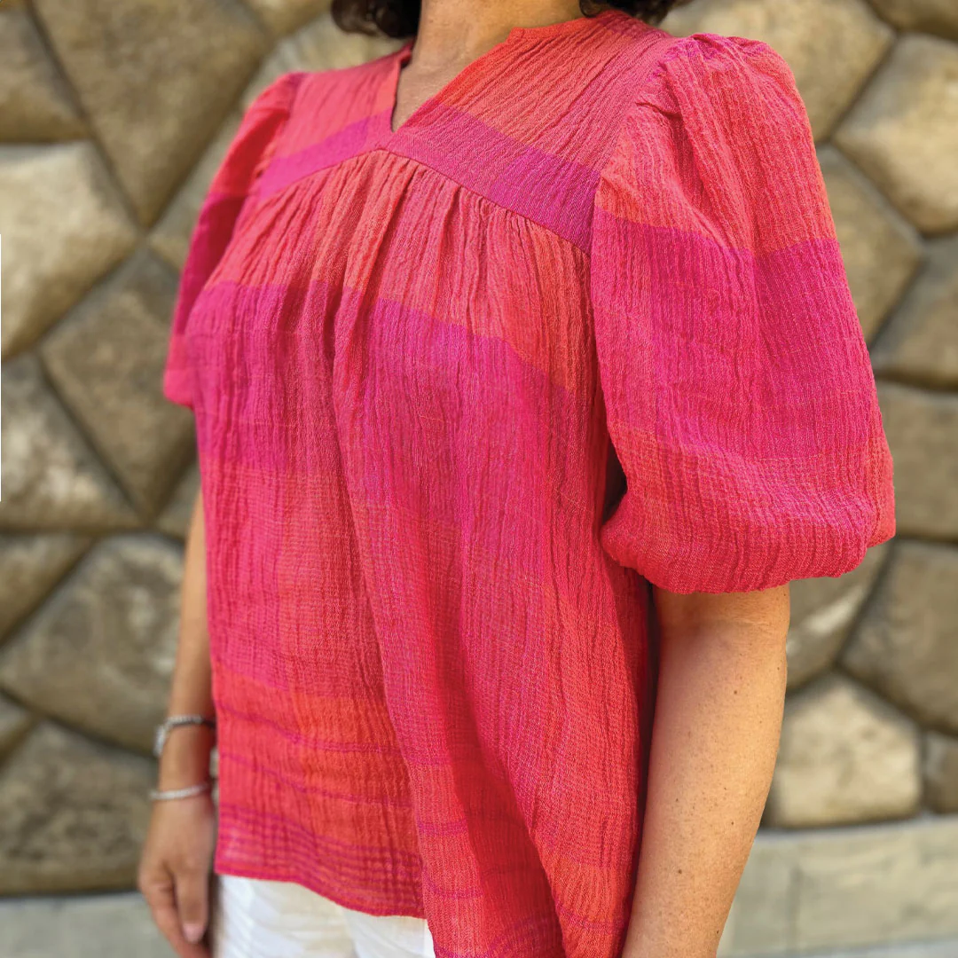 Menorca Sunset Check Crinkle Linen - Image 5