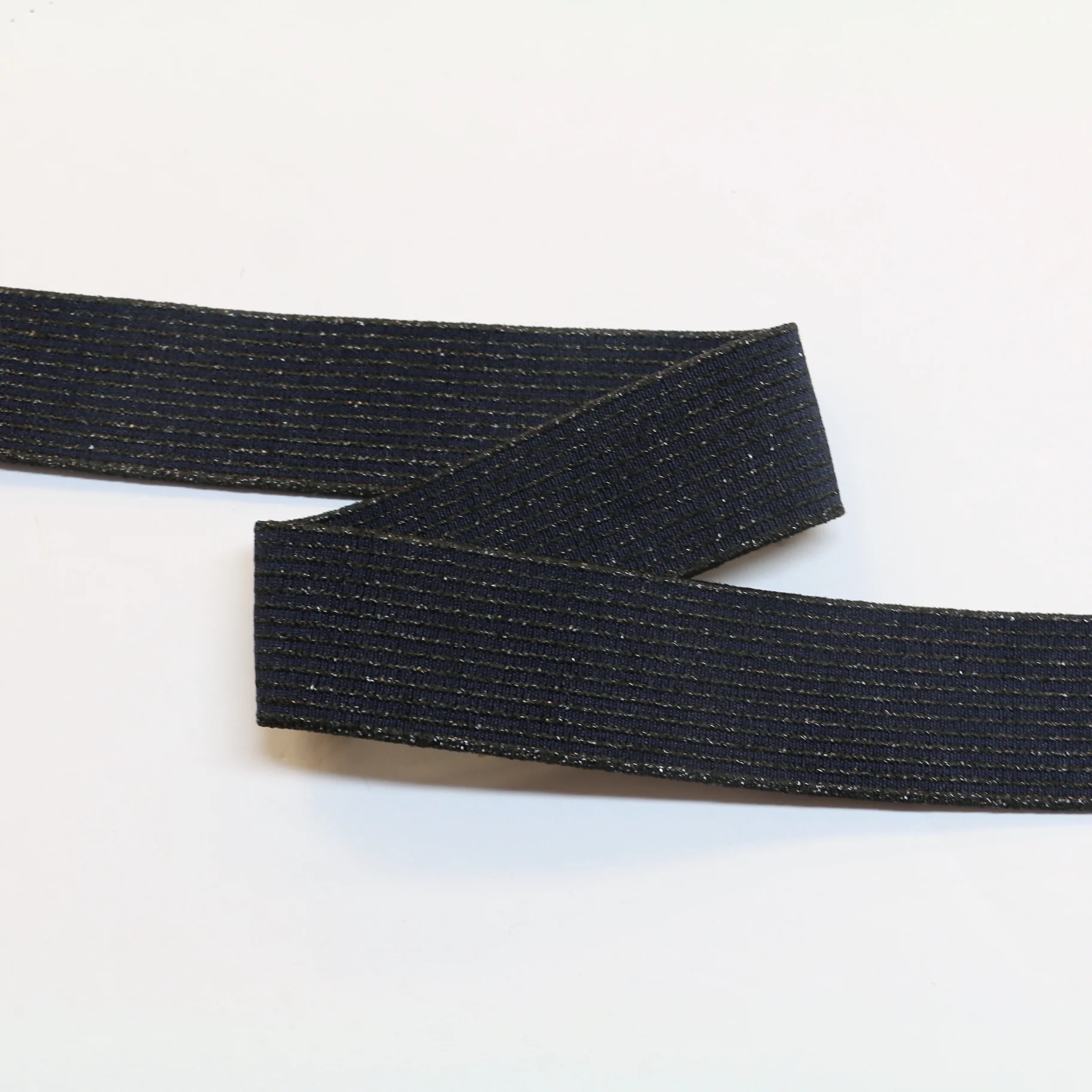 Metallic Fancy Elastic (30mm/ 1 1/4") - Striped Navy/Black Metallic