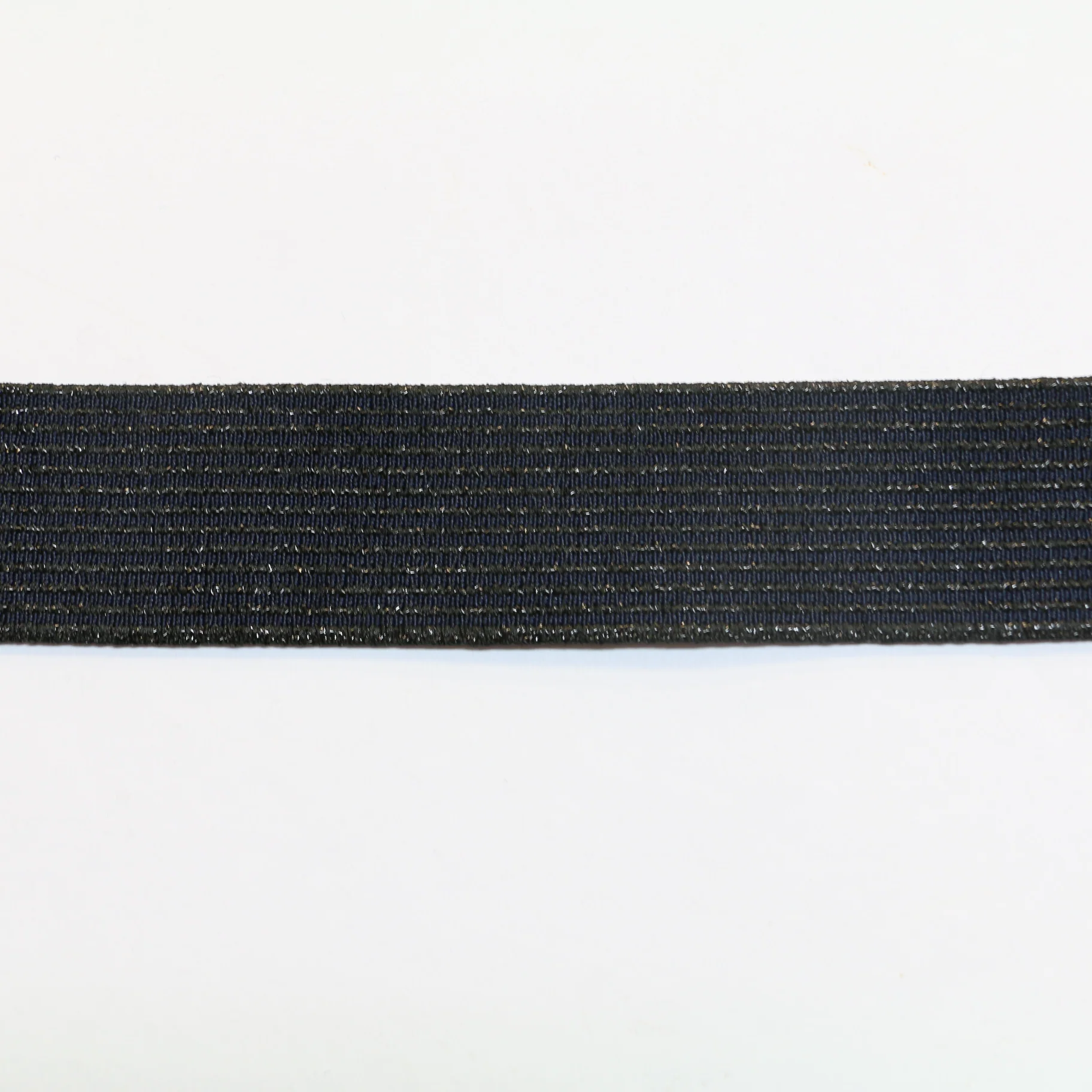 Metallic Fancy Elastic (30mm/ 1 1/4") - Striped Navy/Black Metallic - Image 2