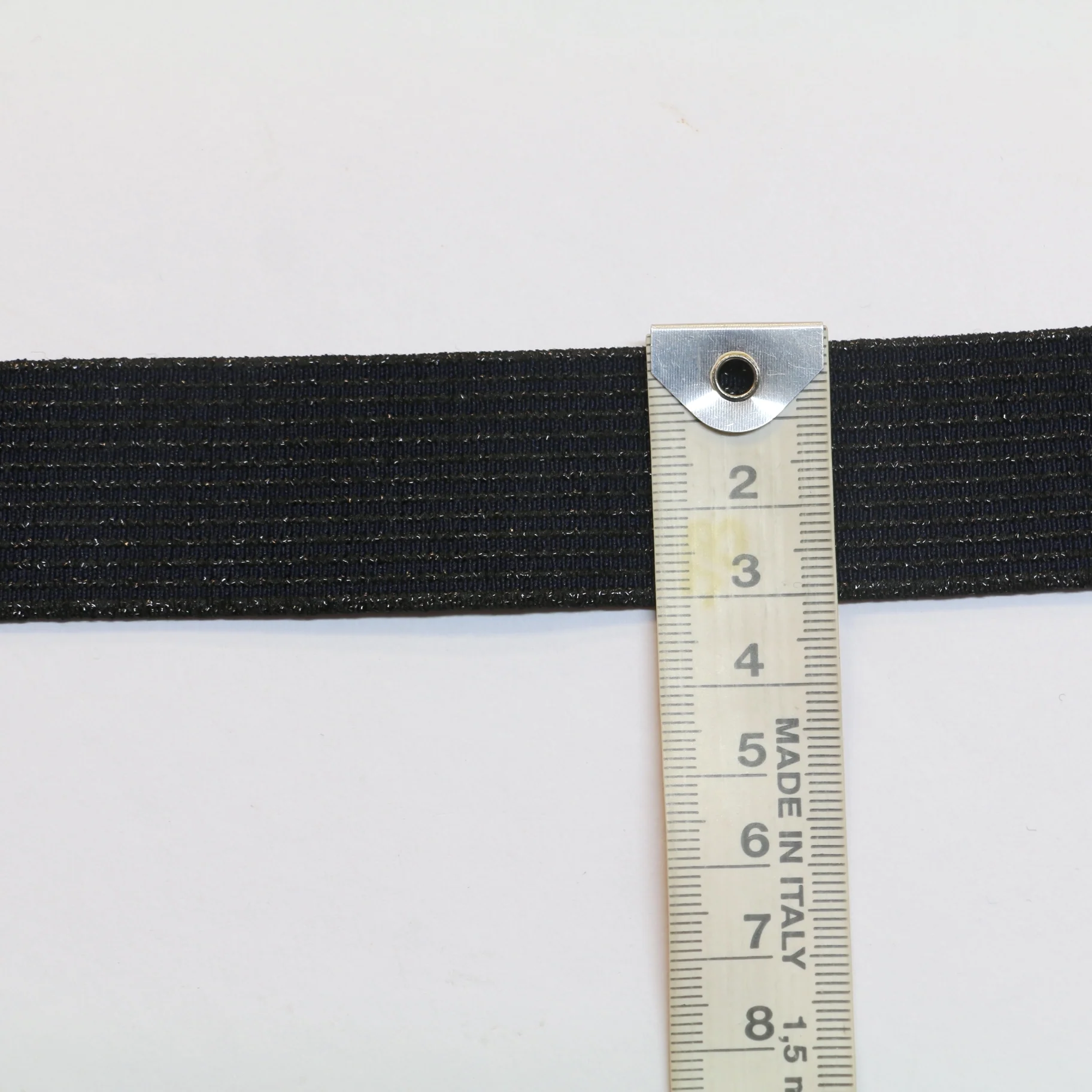 Metallic Fancy Elastic (30mm/ 1 1/4") - Striped Navy/Black Metallic - Image 3