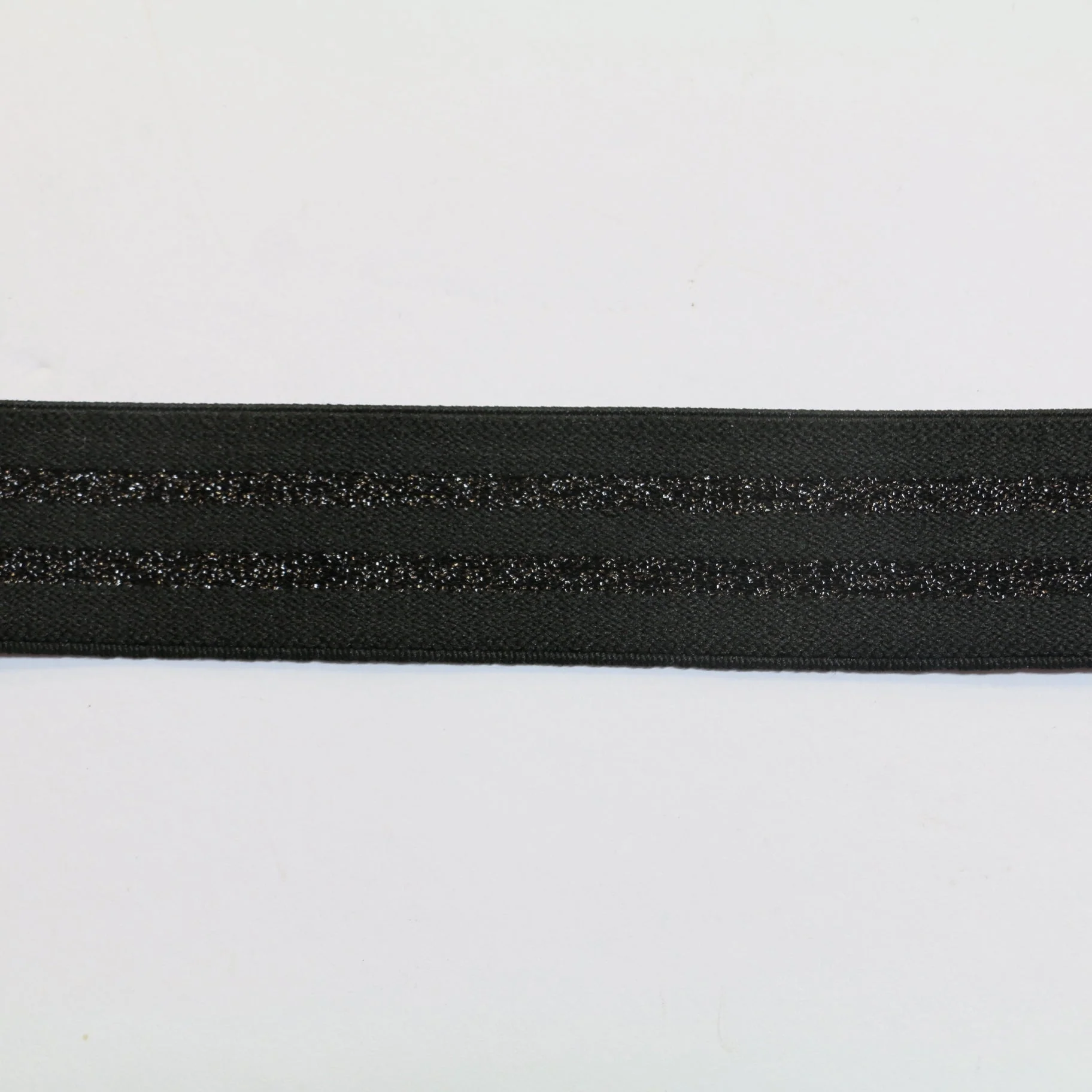 Metallic Fancy Elastic (30mm/1 1/8") - Black/Metallic Black Stripes - Image 2